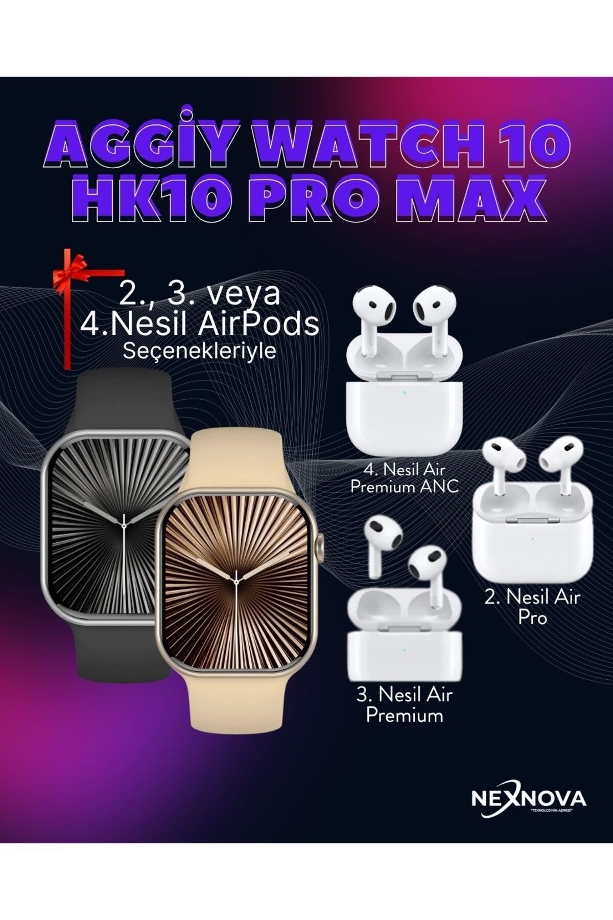 nexnova Watch 10 Pro Max + (Suya dayanıklı-Süper Amoled-Yapay Zeka-Çift Çekirdek )- 3 Kordon