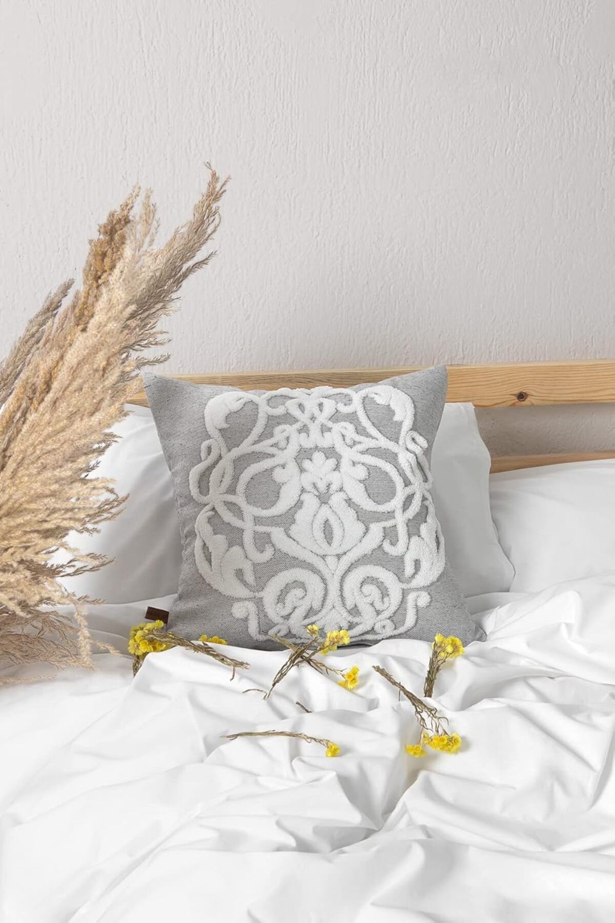 Mena Rise BlackShop Jakarlı Kırlent 43x43 cm Damask Gri 1064272