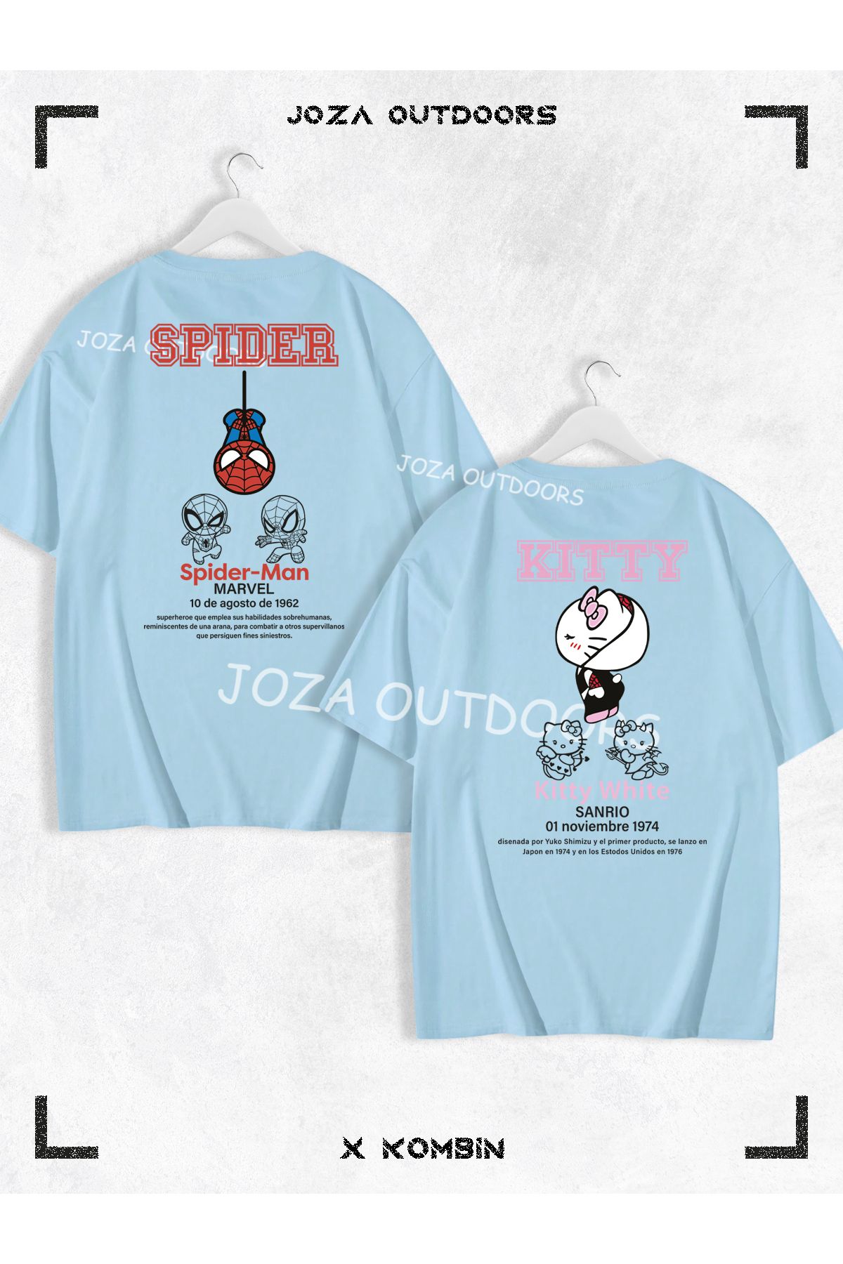 Jobia Outdoors Kadın Erkek Kitty Spider Yazılı SIRT Baskılı Sevgili Çift Kombini Oversize Tshirt 2'li Takım
