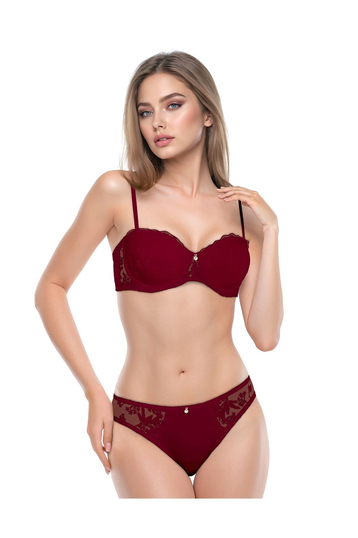 4GEN Le Jardin 5155 Sütyen Takımı Bordo Taşlı Dantelli