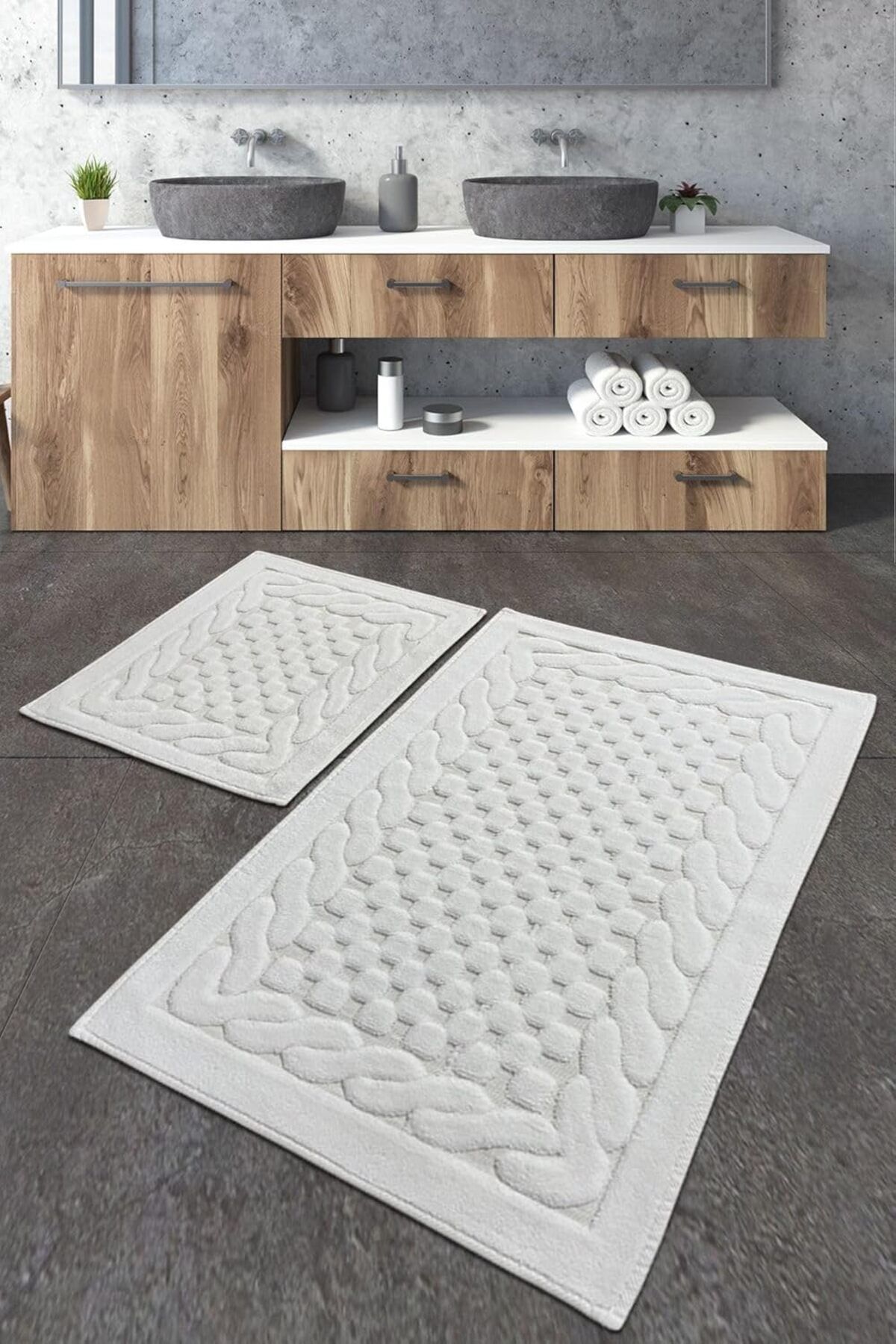 Mena Rise BlackShop Home Cotton Ekru 2li Set Banyo Halısı Yıkanabilir, Kaymaz Taban 1064272