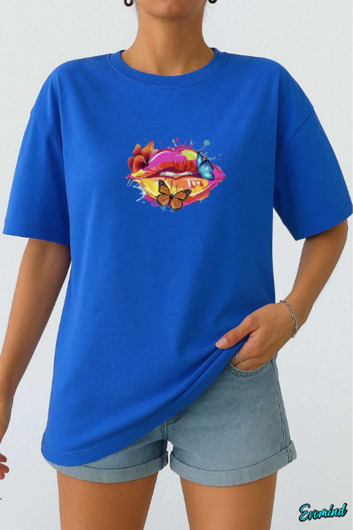 Evomind Dudak Kelebek Baskılı Unisex T-shirt