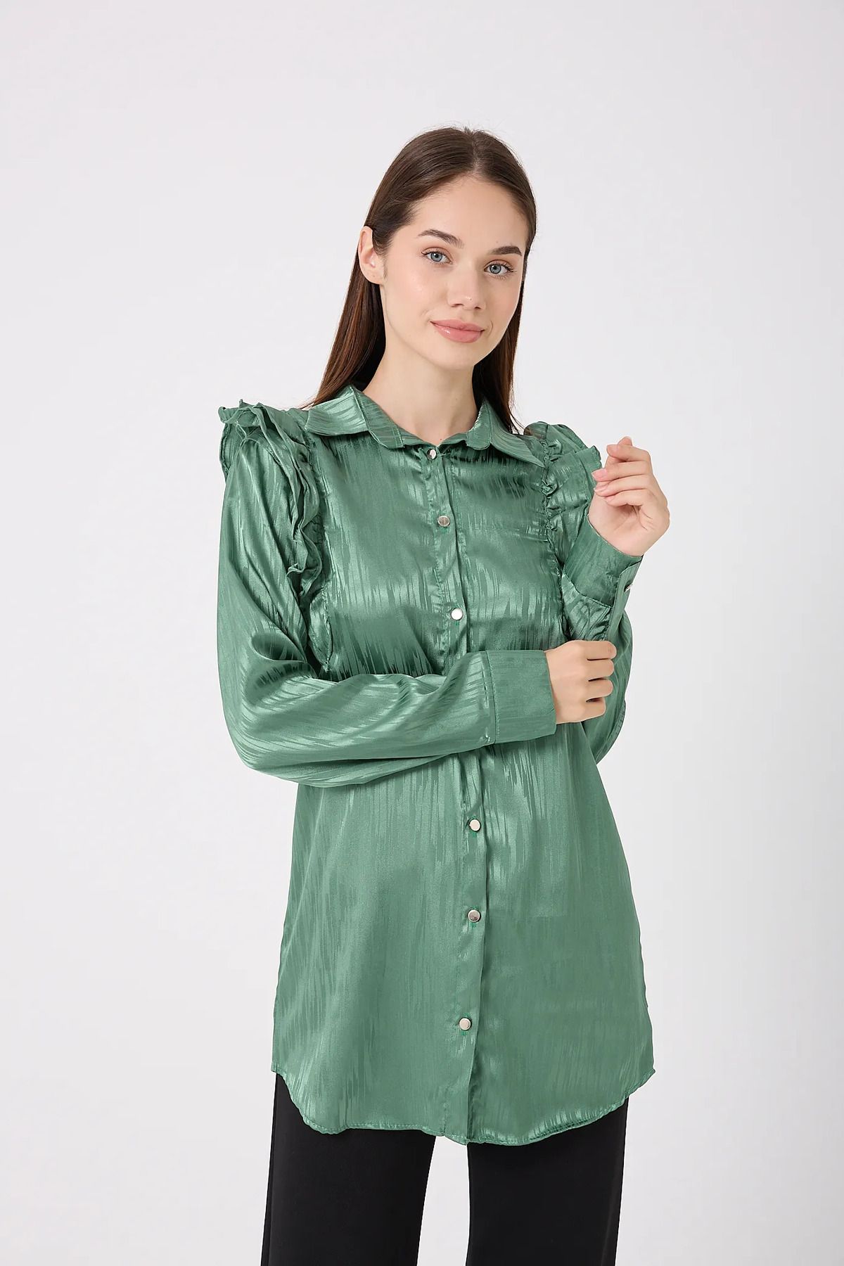 sernoy lomera SL4649-Fırfırlı Saten Gömlek