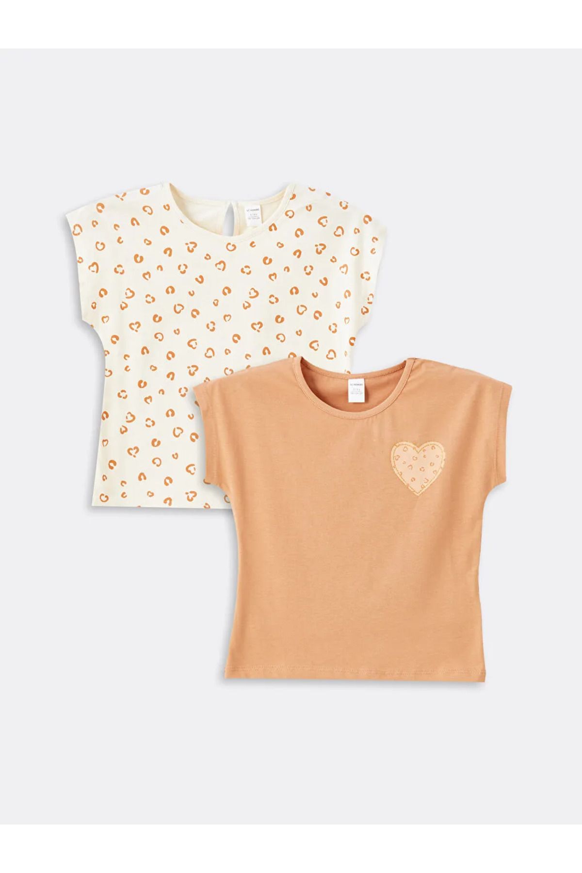LC Waikiki LCW Kids Ekru Bisiklet Yaka Kısa Kollu Baskılı Kız Bebek Tişört 2'li