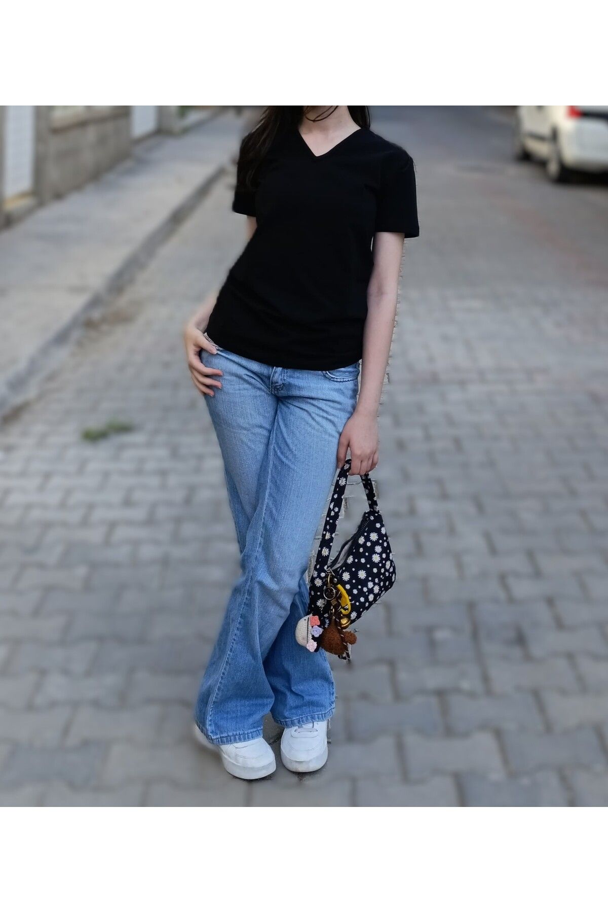 CLEMANTIS Kadın Organik Pamuk V Yaka Kısa Kollu Body Yüksek Kalite Düz Renk