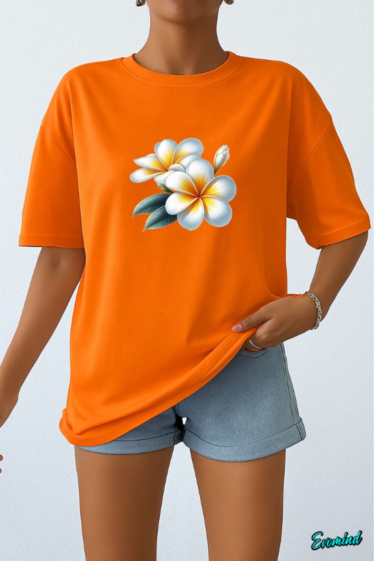 Evomind Beyaz Çiçek Baskılı Unisex T-shirt