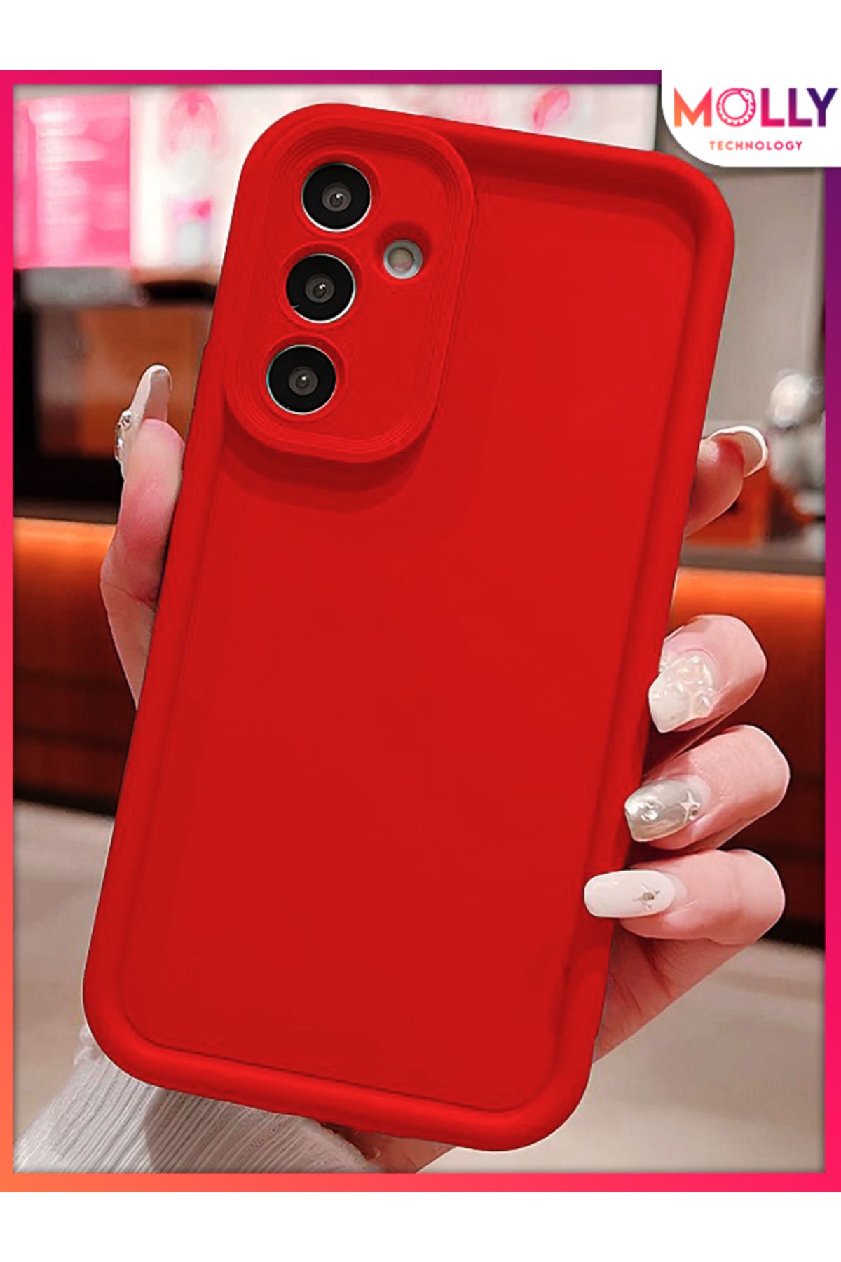 Molly Samsung Galaxy A36 İçin Scarlet Kırmızı Kenarları Kalın Pan Silikon Kılıf