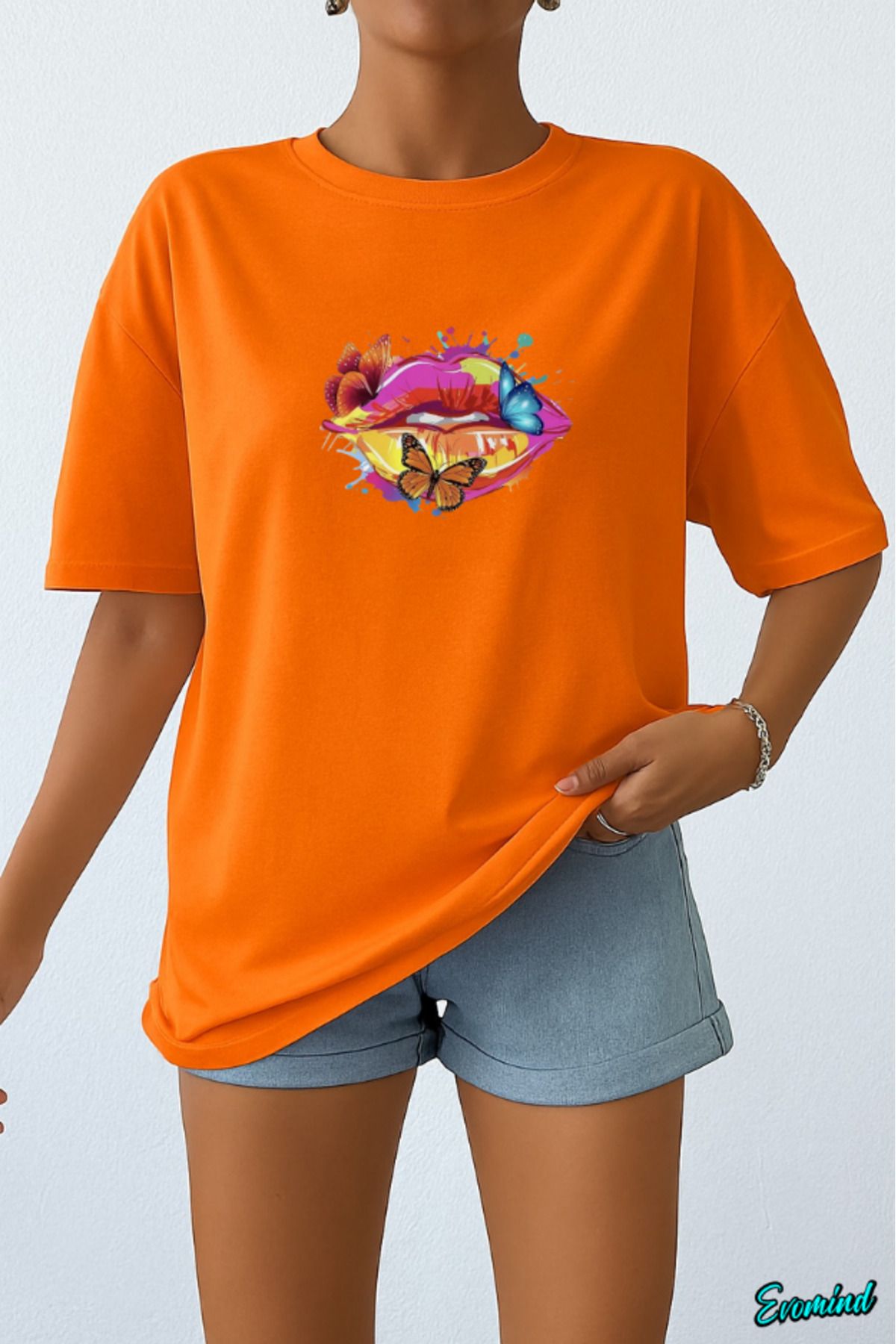 Evomind Dudak Kelebek Baskılı Unisex T-shirt