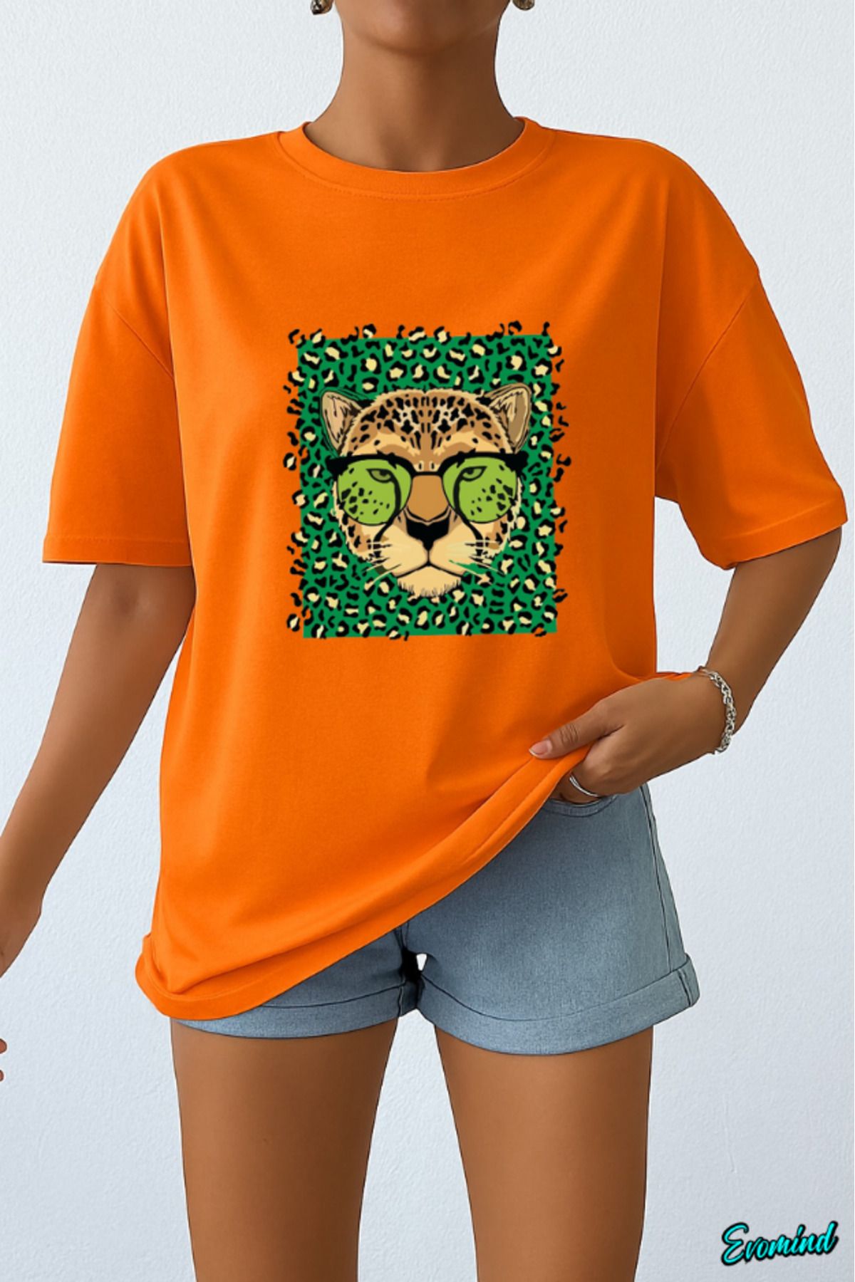 Evomind Yeşil Leopar Baskılı Unisex T-shirt