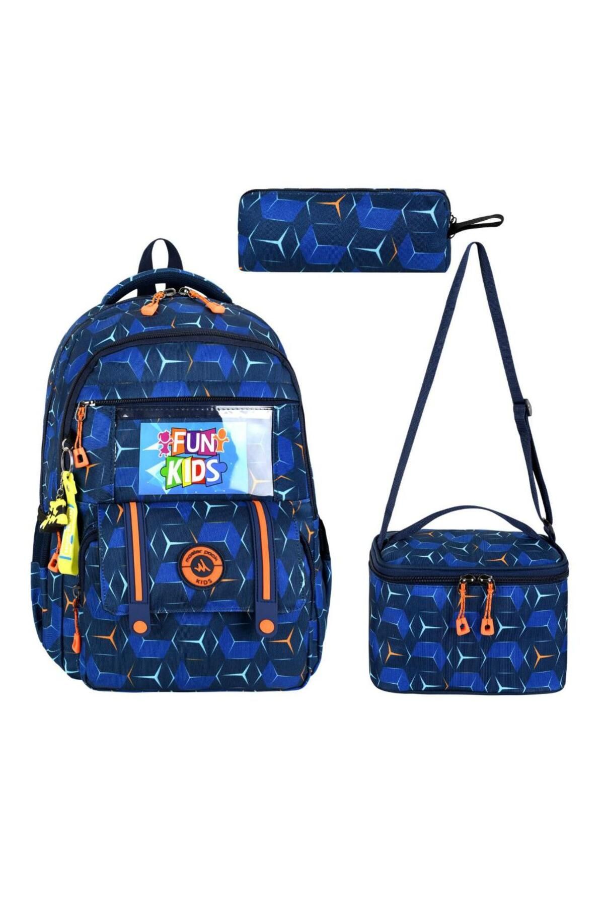 Baginn İlkokul Çantası 3'lü Set 42*30 Cm Beslenme Çantası Kalem Kutusu Ortopedik Sırt Su İtici Kumaş