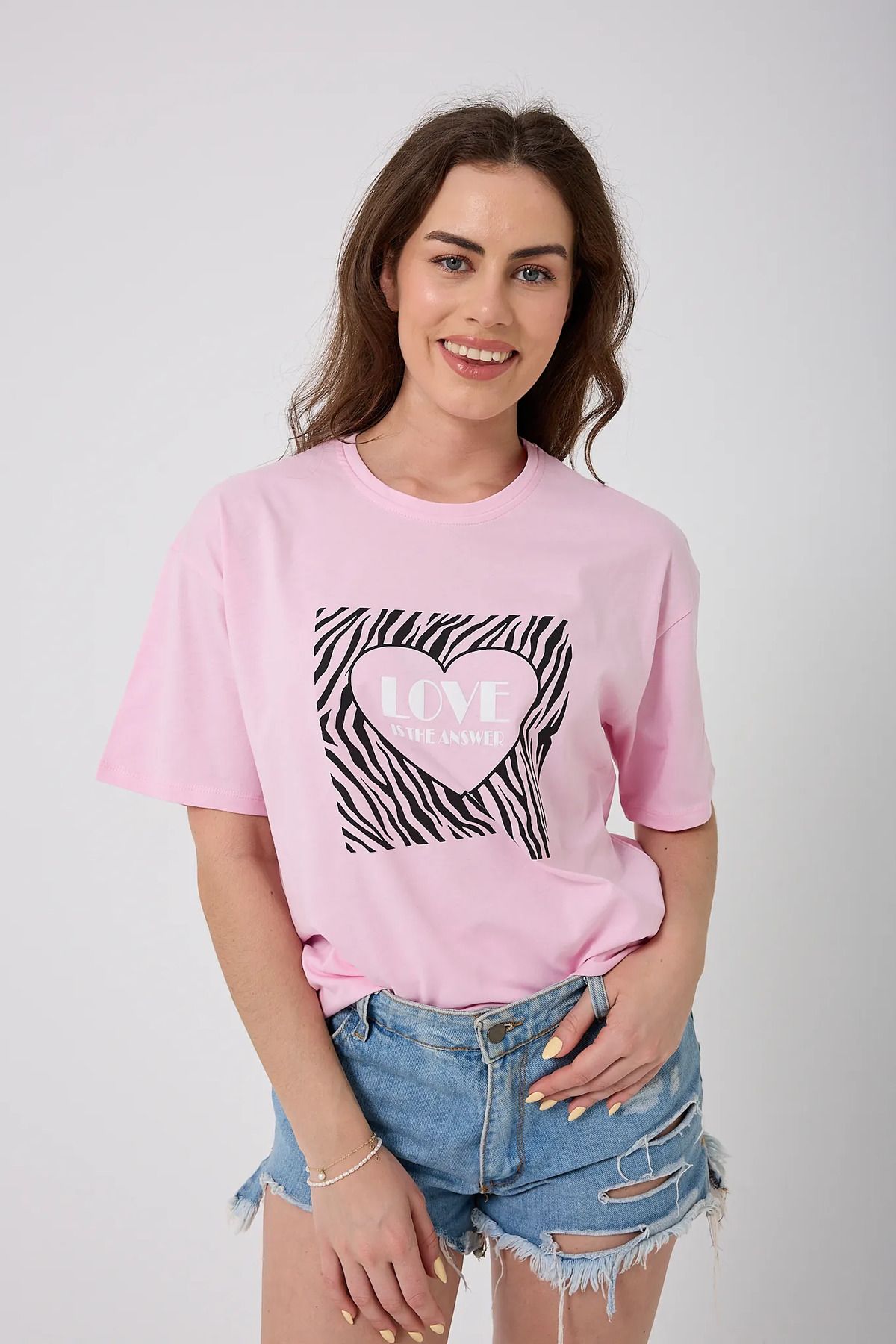 sernoy lomera SL4619 - Oversize LOVE IS THE ANSWER Yazı Baskılı T-Shirt