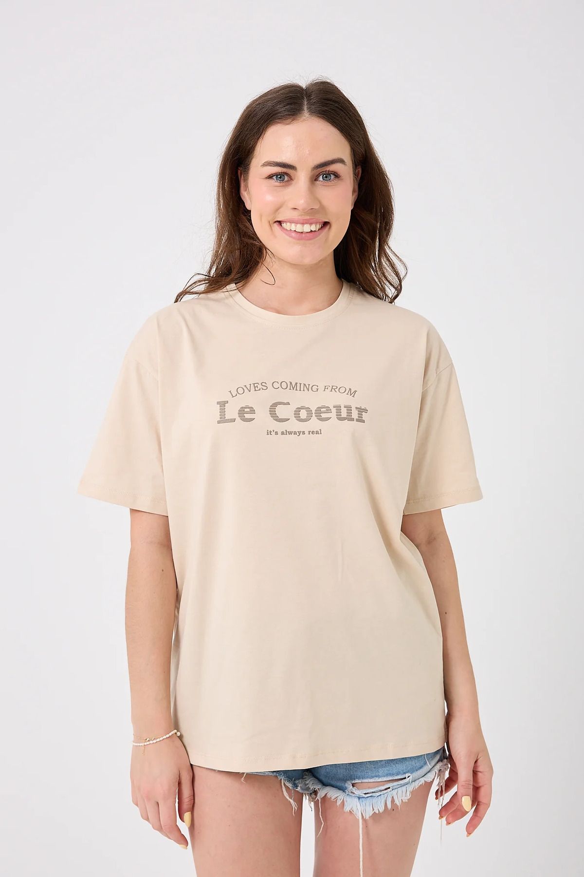 sernoy lomera SL4615-Oversize Le Coeur Yazı Baskılı T-Shirt
