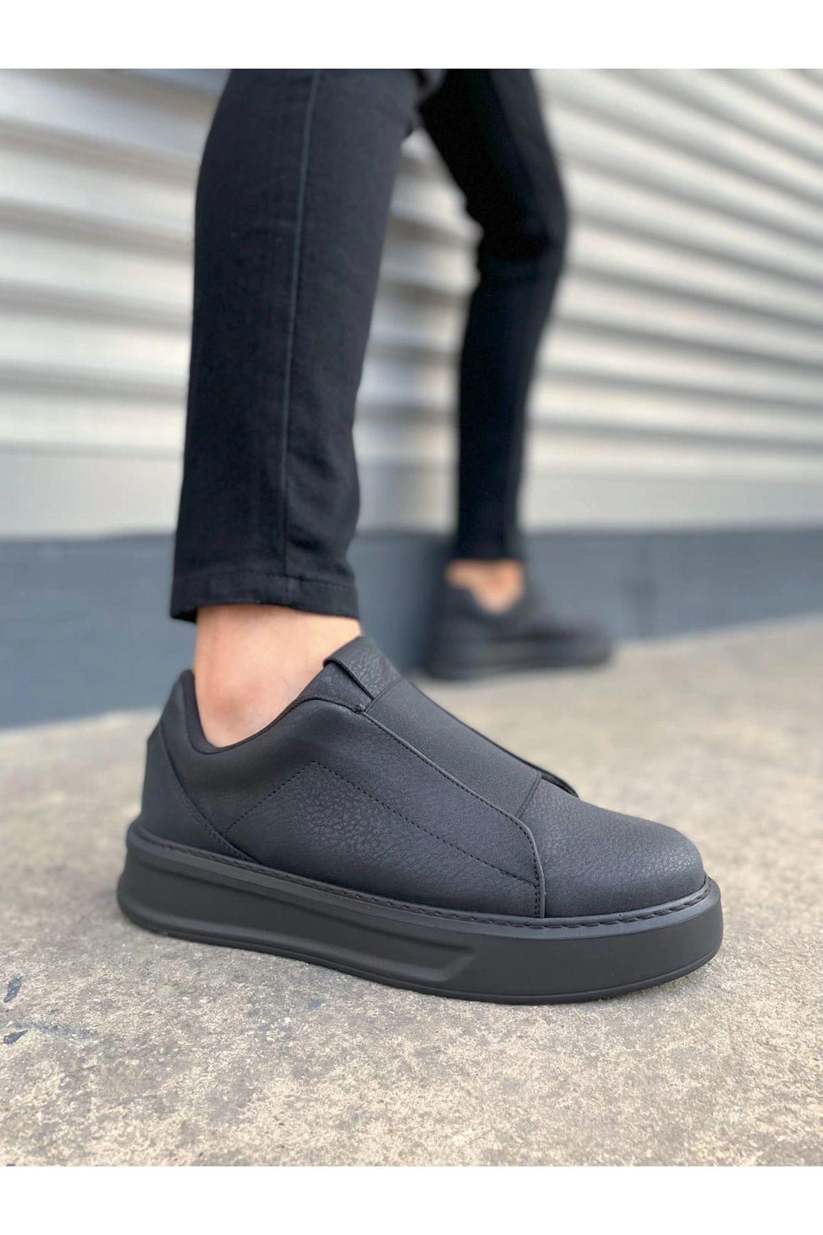 Joy Ayakkabı JY007 Alba Bağcıksız Cilt Erkek Günlük Sneaker Ayakkabı CST Siyah
