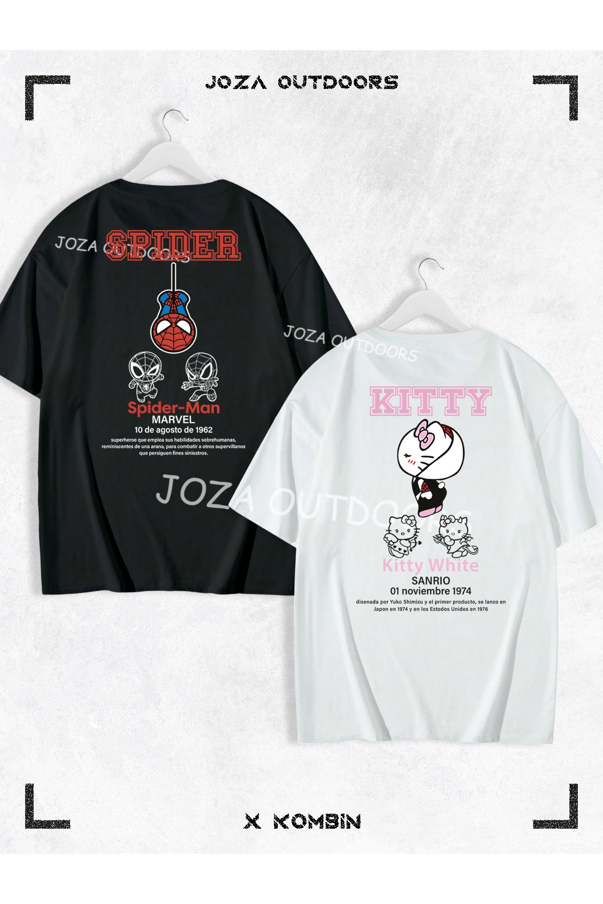 Jobia Outdoors Kadın Erkek Kitty Spider Yazılı SIRT Baskılı Sevgili Çift Kombini Oversize Tshirt 2'li Takım