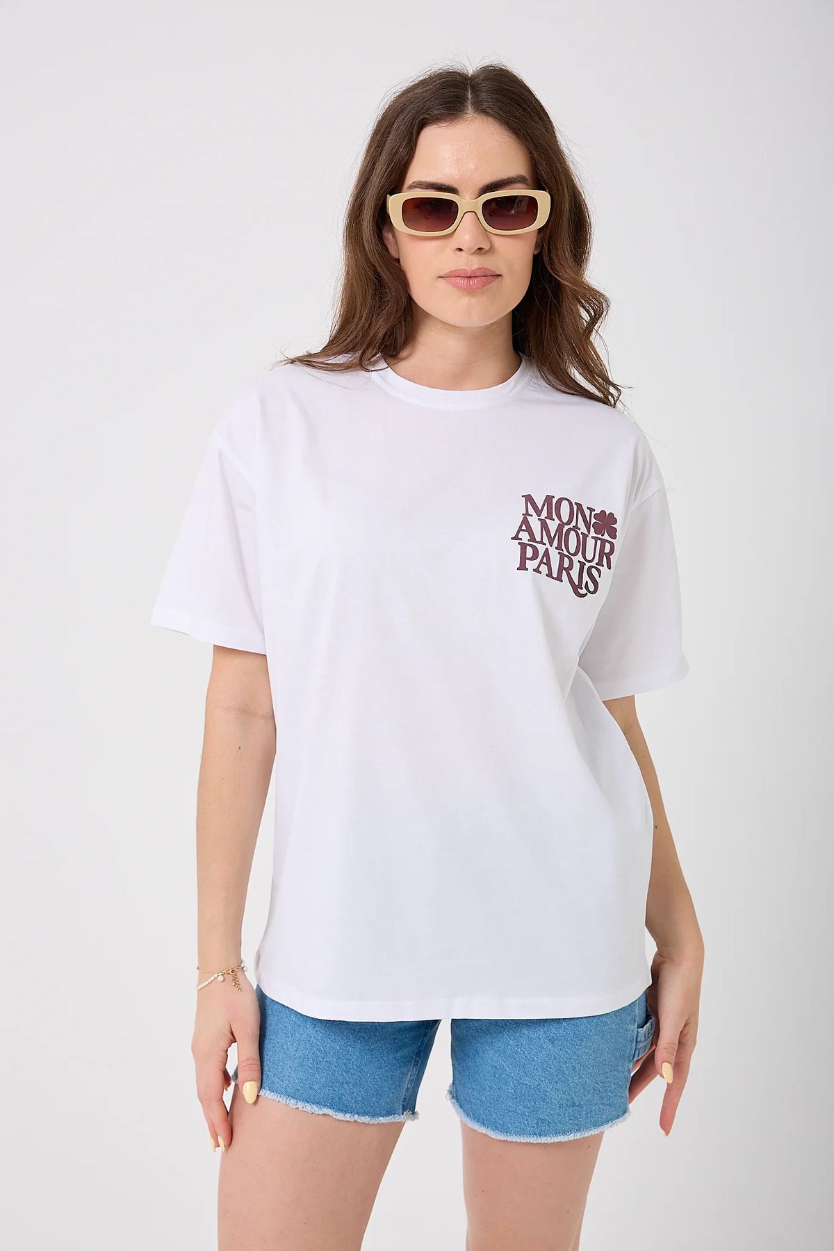 sernoy lomera SL4617 - Oversize ÖN ARKA MON AMOUR PARİS Baskılı T-Shirt