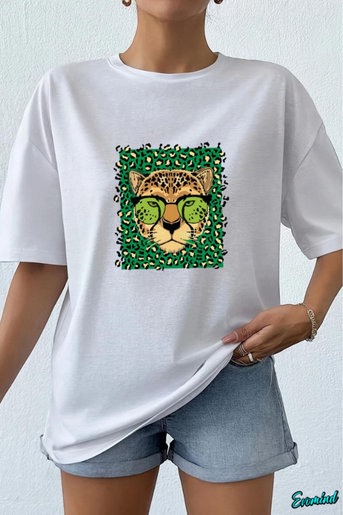 Evomind Yeşil Leopar Baskılı Unisex T-shirt