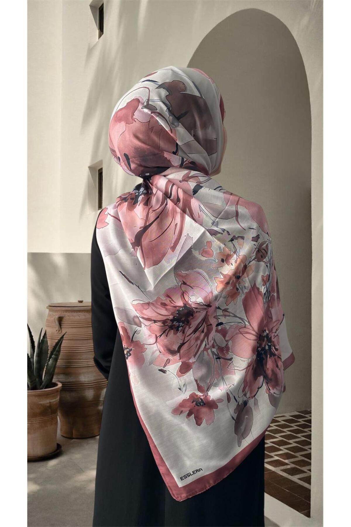 ESSLERA Gül Desen Pembe Pamuksu Soft Şal