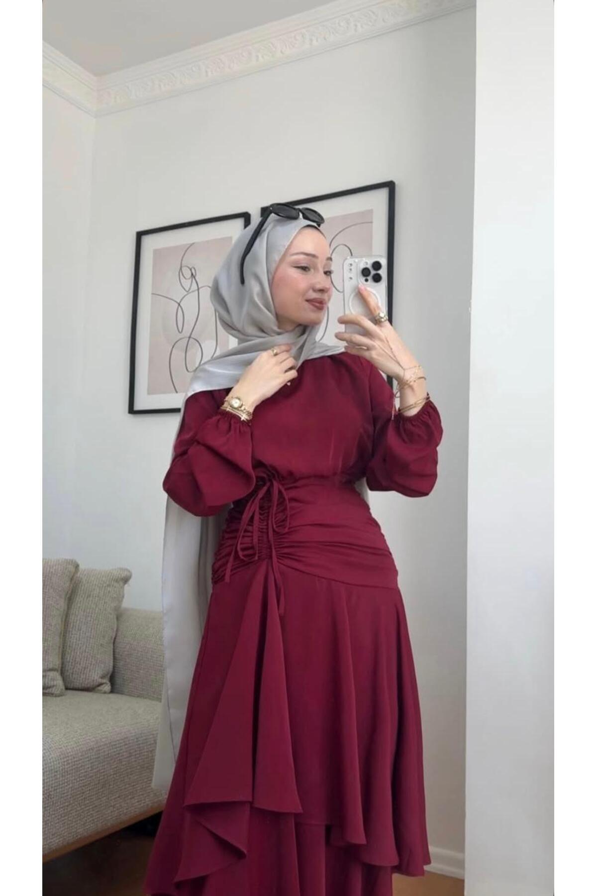 Marselline Bordo Peri Elbise görsel 3