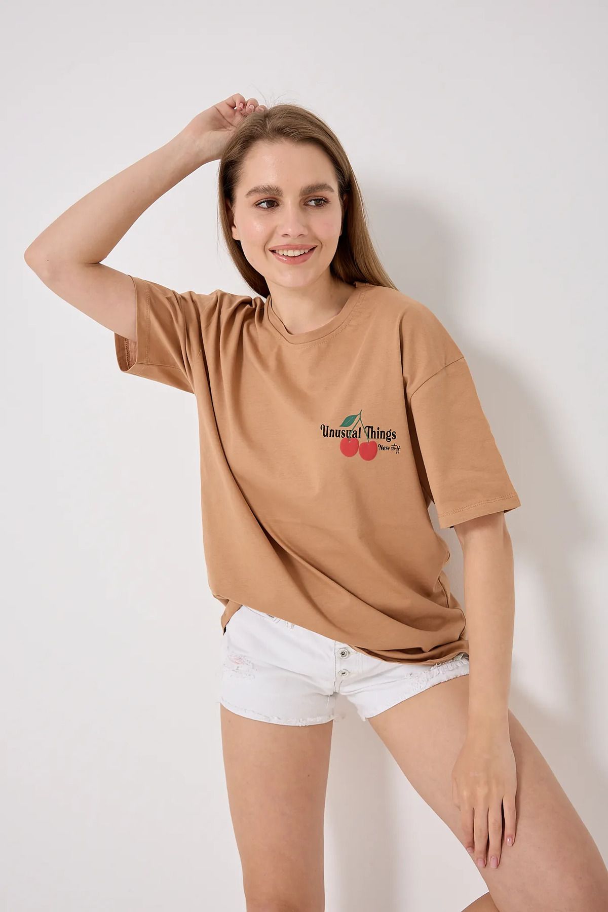 sernoy lomera SL4611 - Oversize Kiraz Baskılı T-Shirt