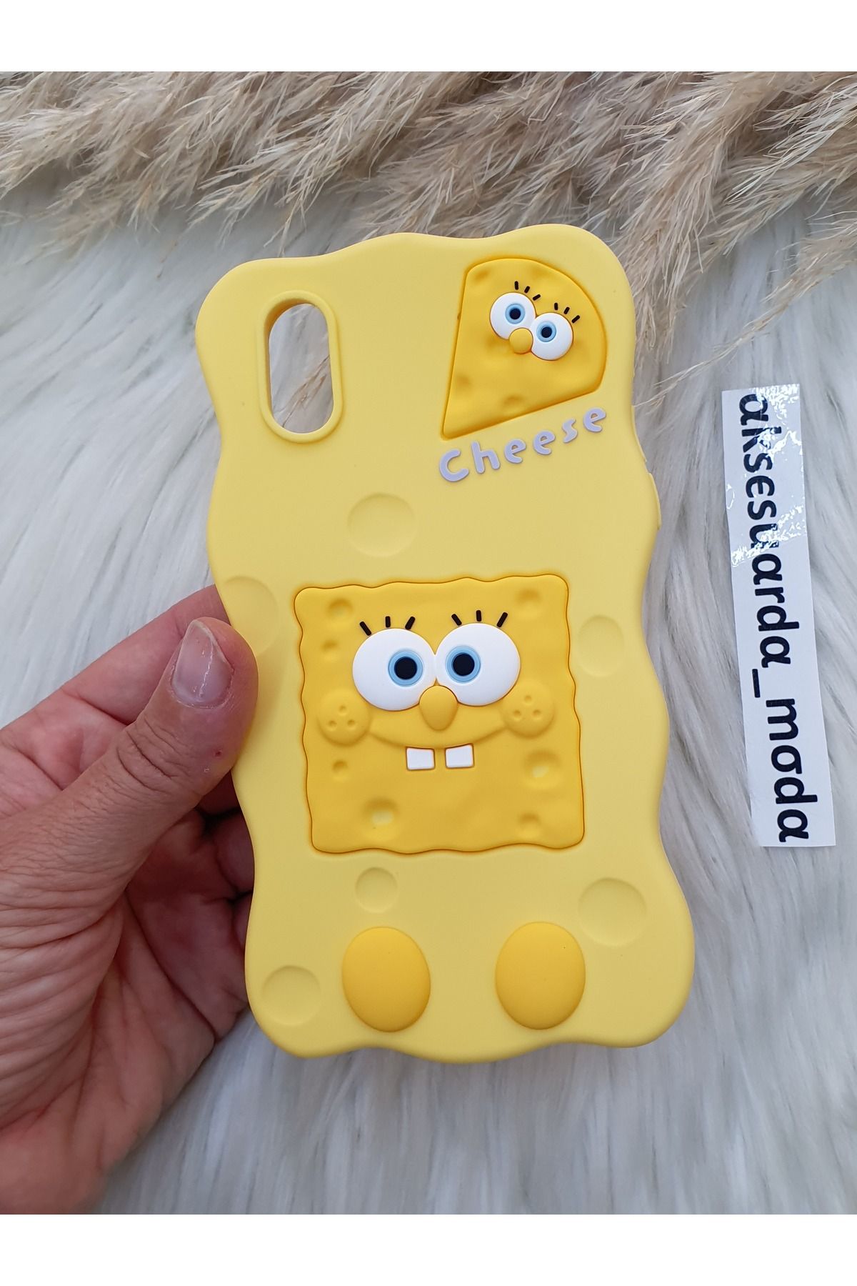ZB Aksesuarda Moda iPhone X - XS Uyumlu Sünger Bob Figürlü Yumuşak Hamur Silikon Lüks Kılıf Kapak