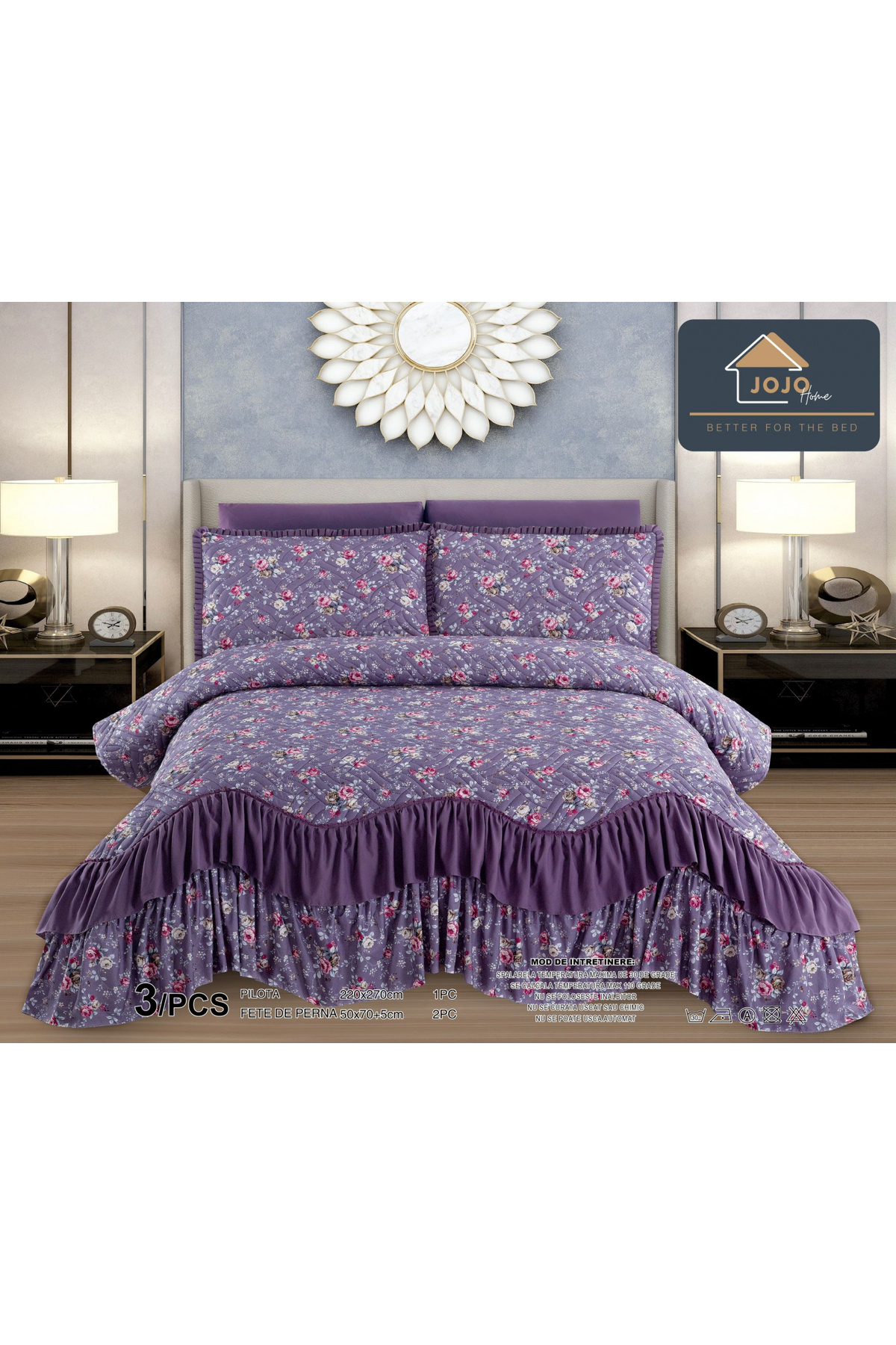 FIONNA.RO Cuvertura Finet Pemium - Mov Cu Floricele - One Size