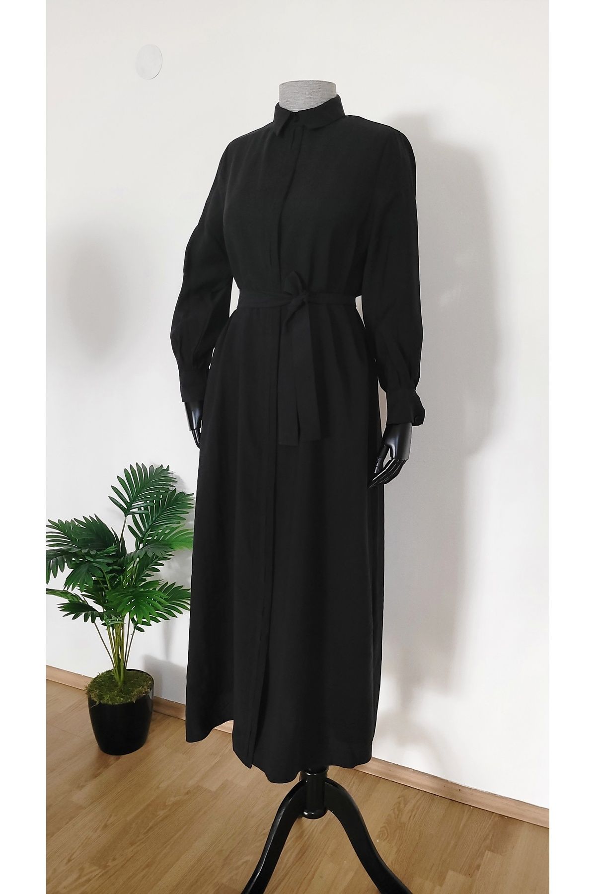 naqshestore Tam Boy Kuşaklı Gömlek Elbise