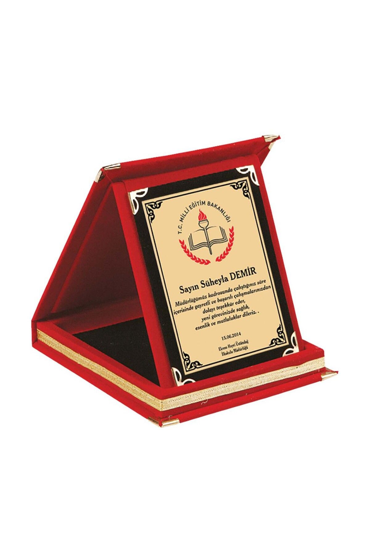 Alaa Butik Online Kadife Kutulu Metal Plaket – Kişiye Özel Baskılı - BÜYÜK BOY 19×24×12 cm