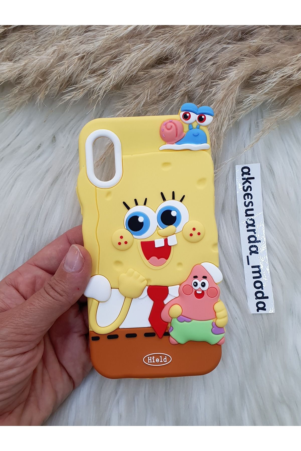 ZB Aksesuarda Moda iPhone X - XS Uyumlu Sünger Bob ve Patrick Star Figürlü Yumuşak Hamur Silikon Lüks Kılıf Kapak