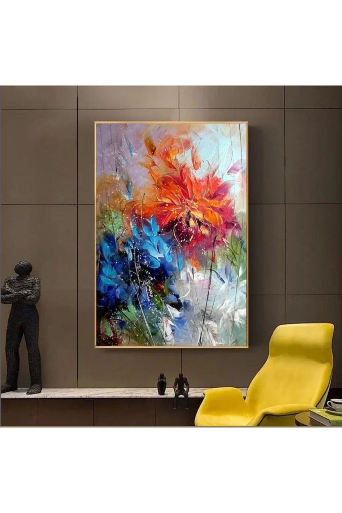 Lİ HOME Renkli Soyut Çiçek Desenli Cam Tablo – Modern Sanat Temalı Duvar Dekoru