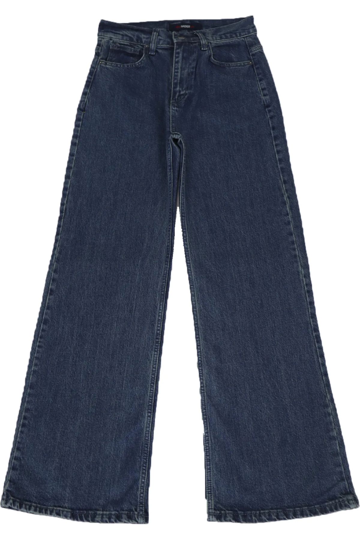 HACKER DENIM DMC TEKSTİL Kadın Koyu Mavi Yüksek Bel Rahat Kesim Ispanyol Paça Jean Pantolon