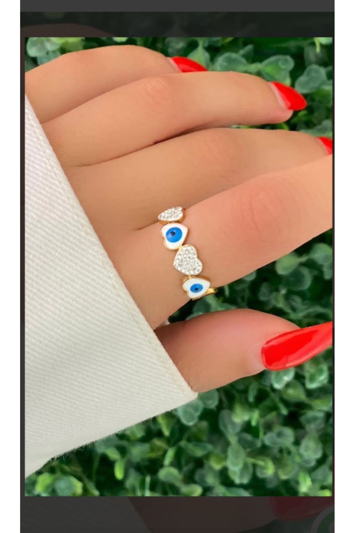 Jewerly Çelik Nazar boncuk detaylı gold yüzük ayarlanabilir