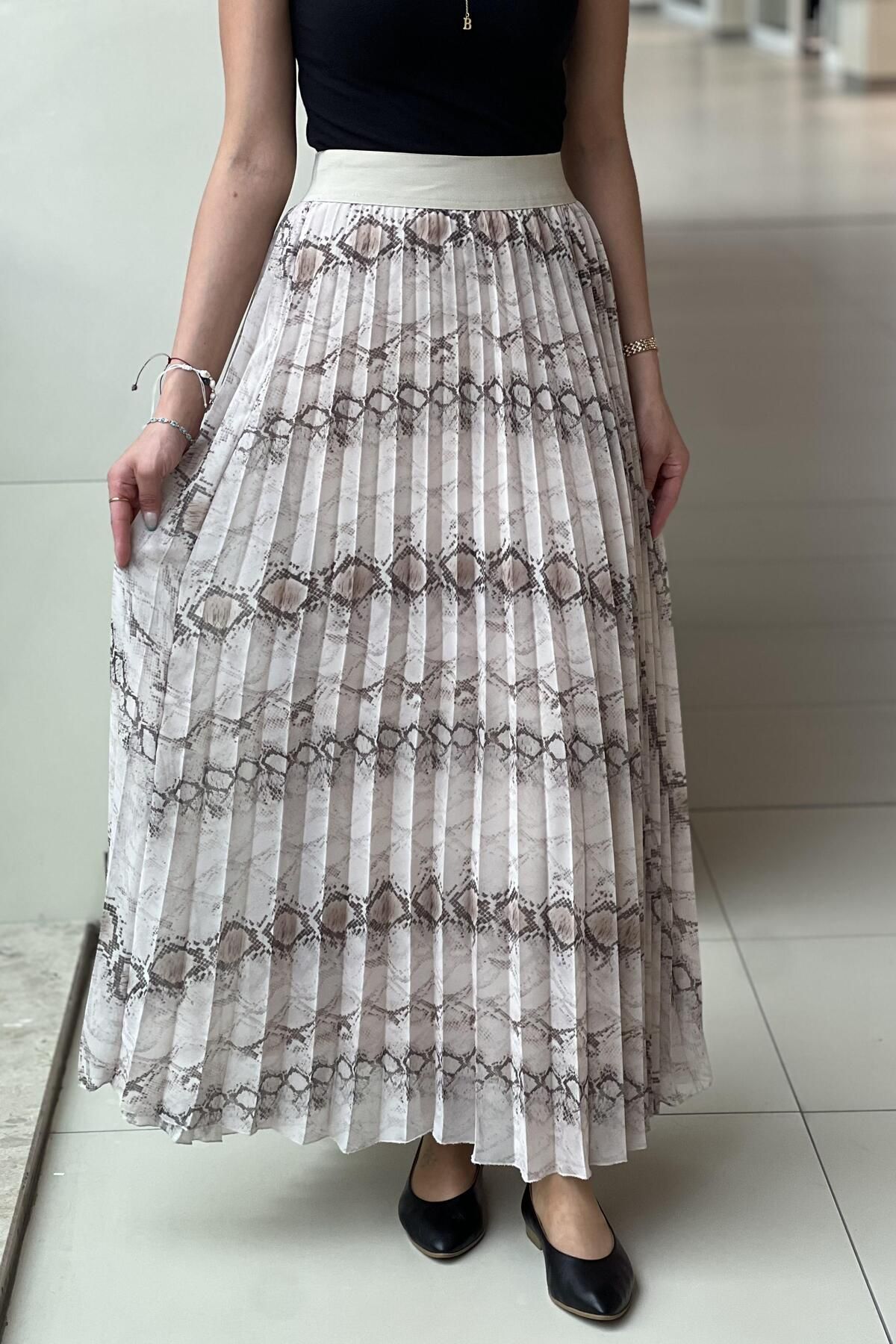 sentez giyim-Synthesis Patterned Pleated Skirt 2