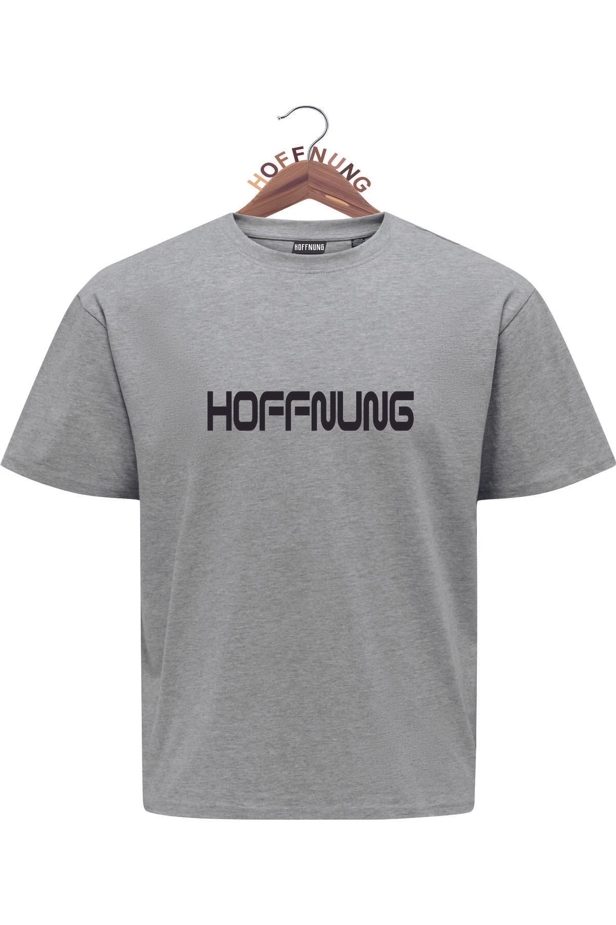 HOFFNUNG Unisex Erkek/Kadın Bisiklet Yaka HOFFNUNG brand baskılı Oversize T-Shirt