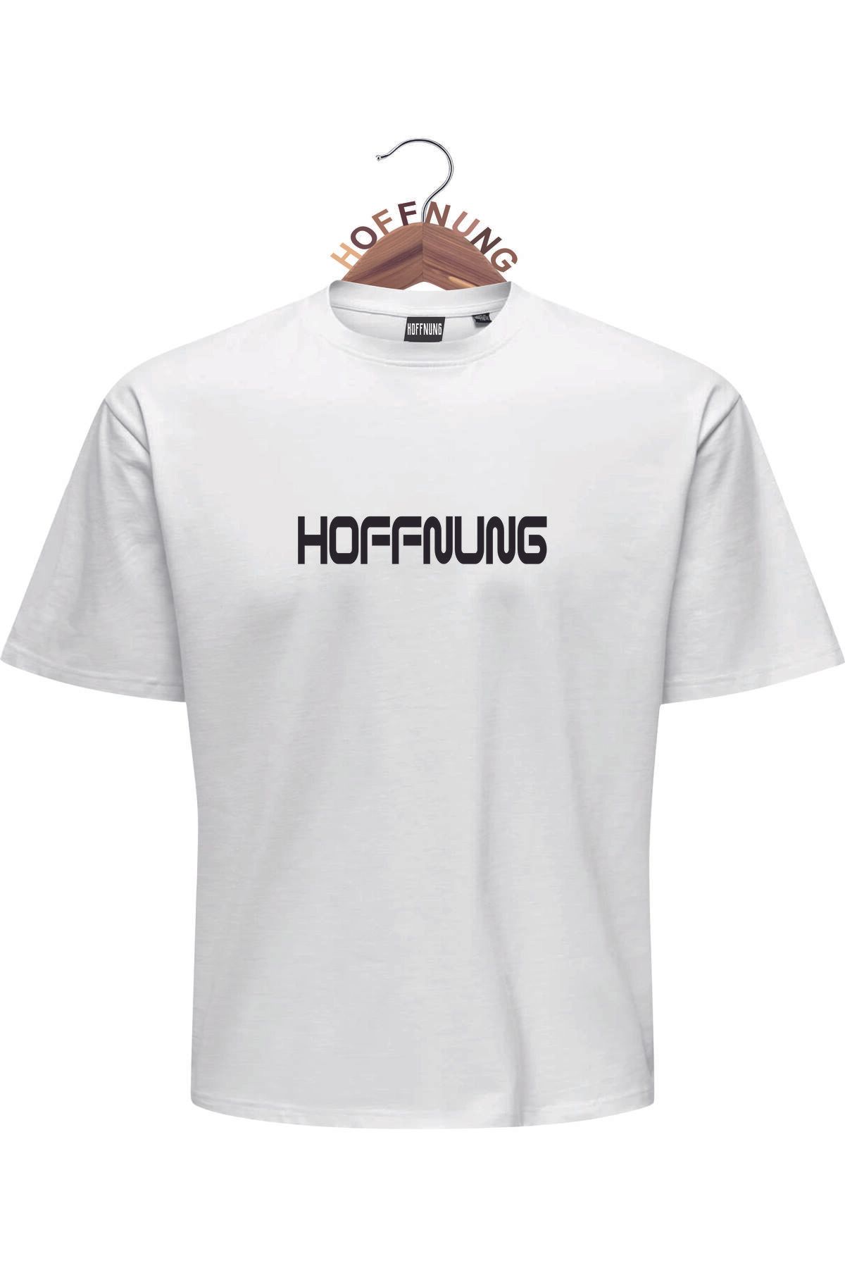 HOFFNUNG Unisex Erkek/Kadın Bisiklet Yaka HOFFNUNG brand baskılı Oversize T-Shirt