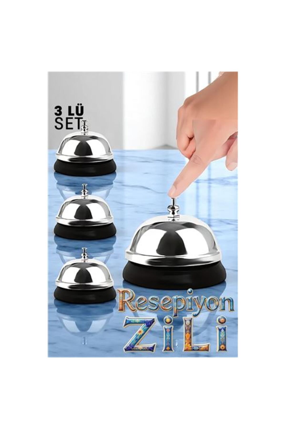Skygo Resepsiyon Zili - Resepsiyon ve Restoran İçin Zil - Resepsiyon Çağrı Zili 3 lü set