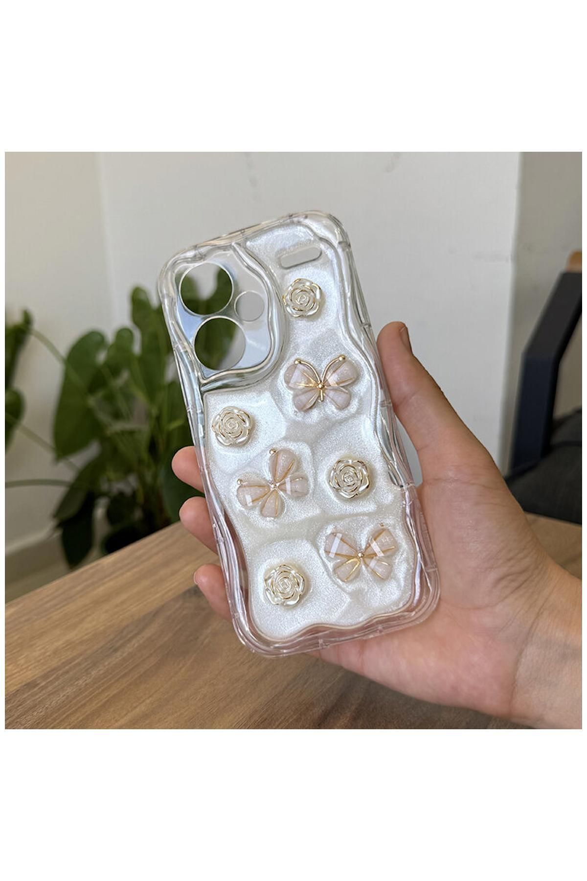 Zebana Xiaomi Redmi Note 13 Pro Plus 5G Uyumlu Kılıf Zebana Floral Silikon Kılıf Gold