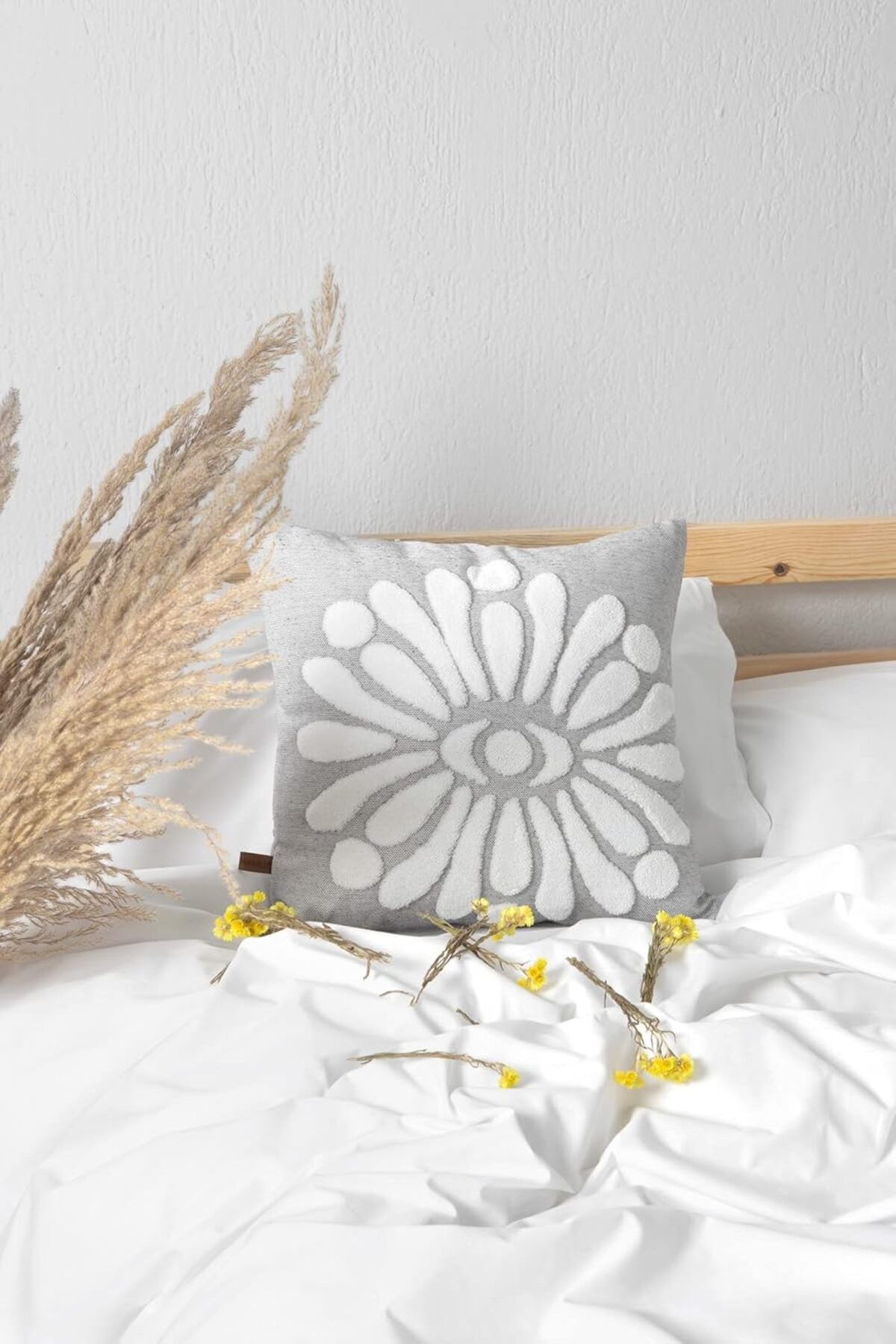 Mena Rise BlackShop Jakarlı Kırlent 43x43 cm Boho Gri 1064272