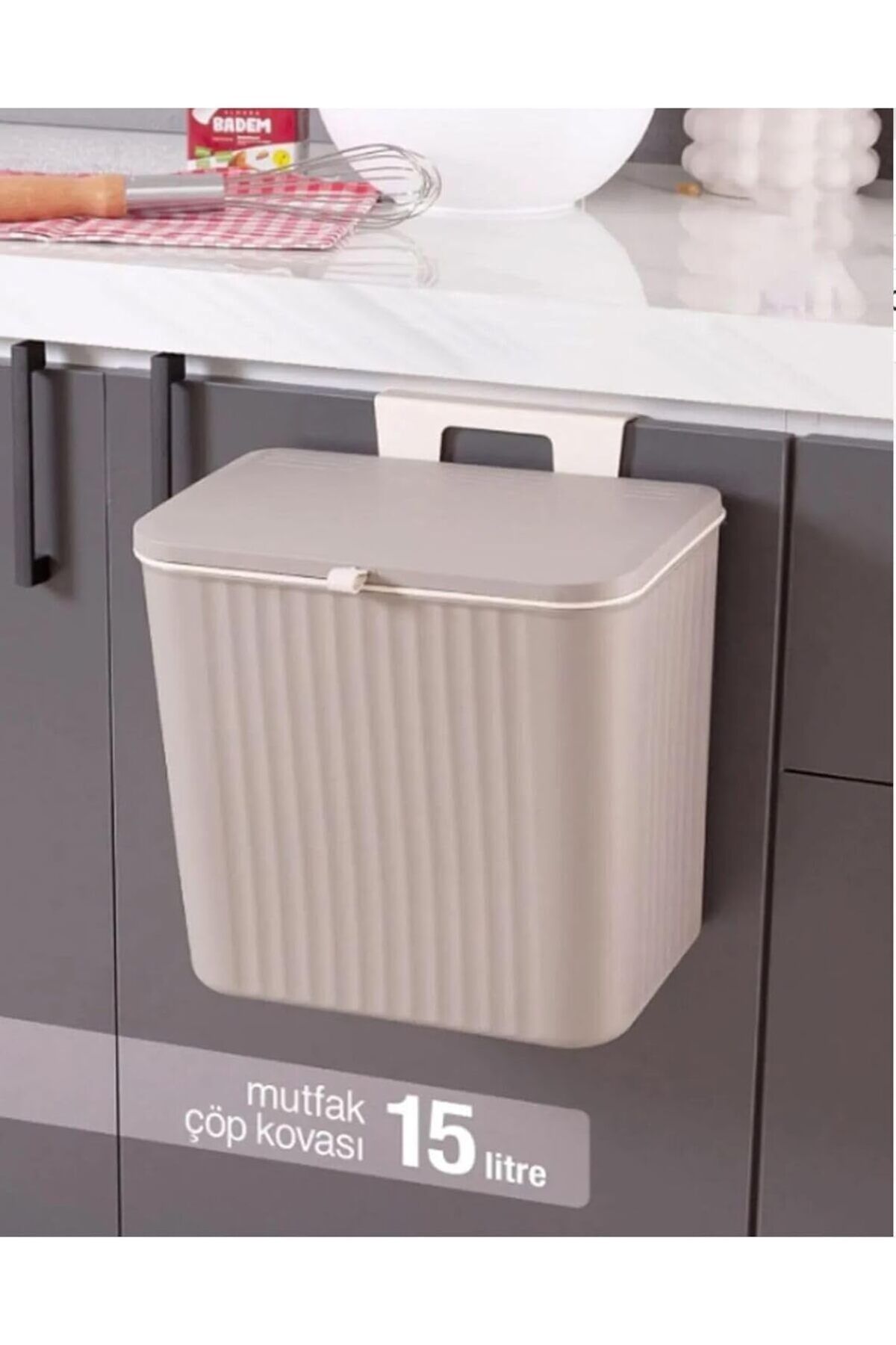 Mena Rise 15 Litre Fonksiyonel Kapaklı Banyo Ve Mutfak Tezgahüstü Çöp Kovası Dolap Ve Duvar Aparatlı 15