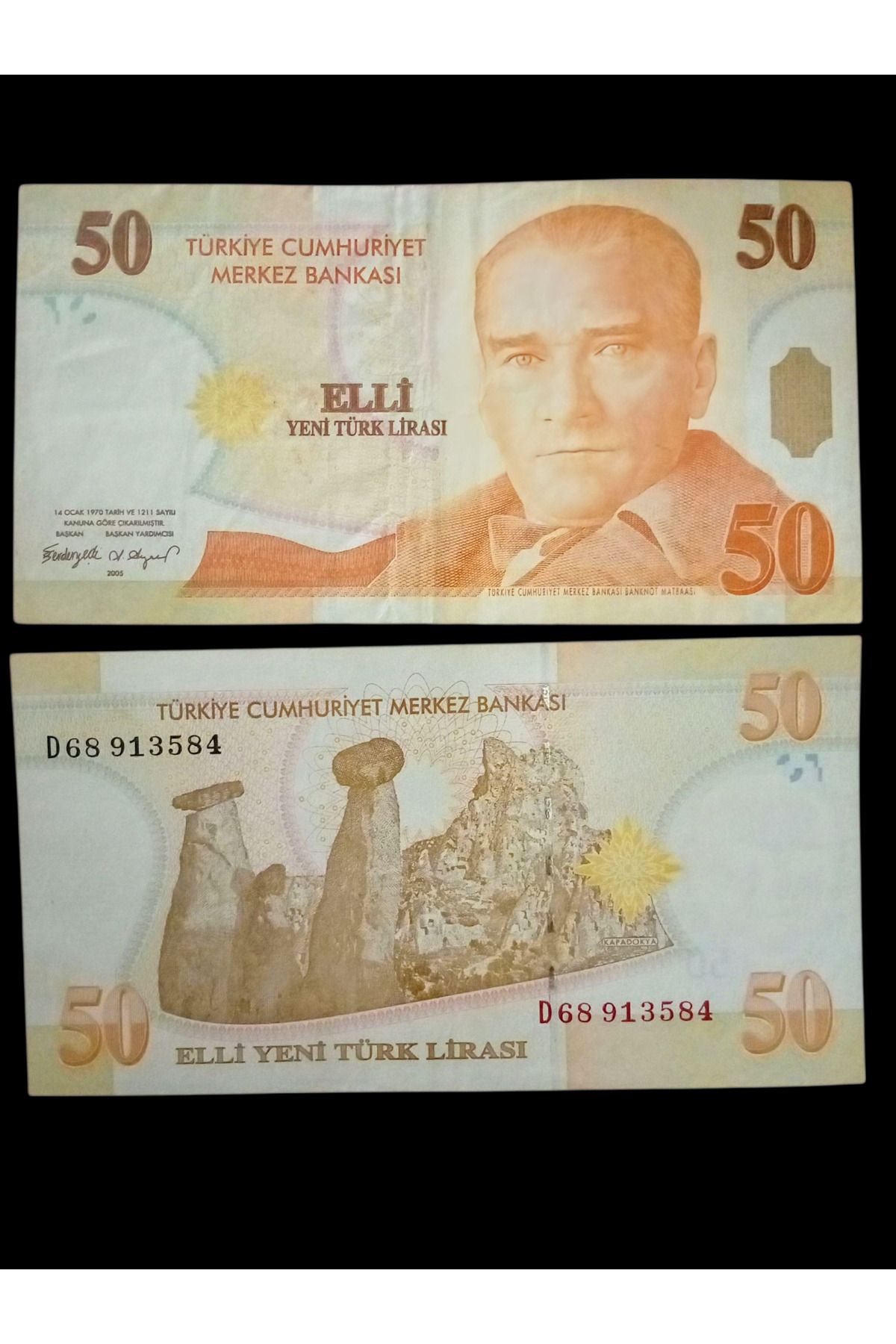 Yediotuz 8. Emisyon 50 YTL (Yeni Türk Lirası) D 68 Koleksiyon Kağıt Para. Antika Darpane Hobi Hediye Para.