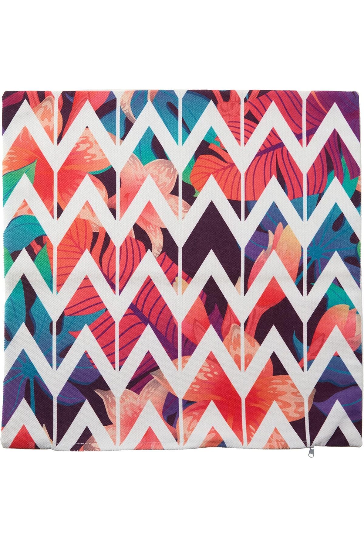 Mena Rise BlackShop K2446 Nilüfer Temalı Zigzag Desenli Yastık ve Kırlent Kılıfı, 43x43 cm 1064272