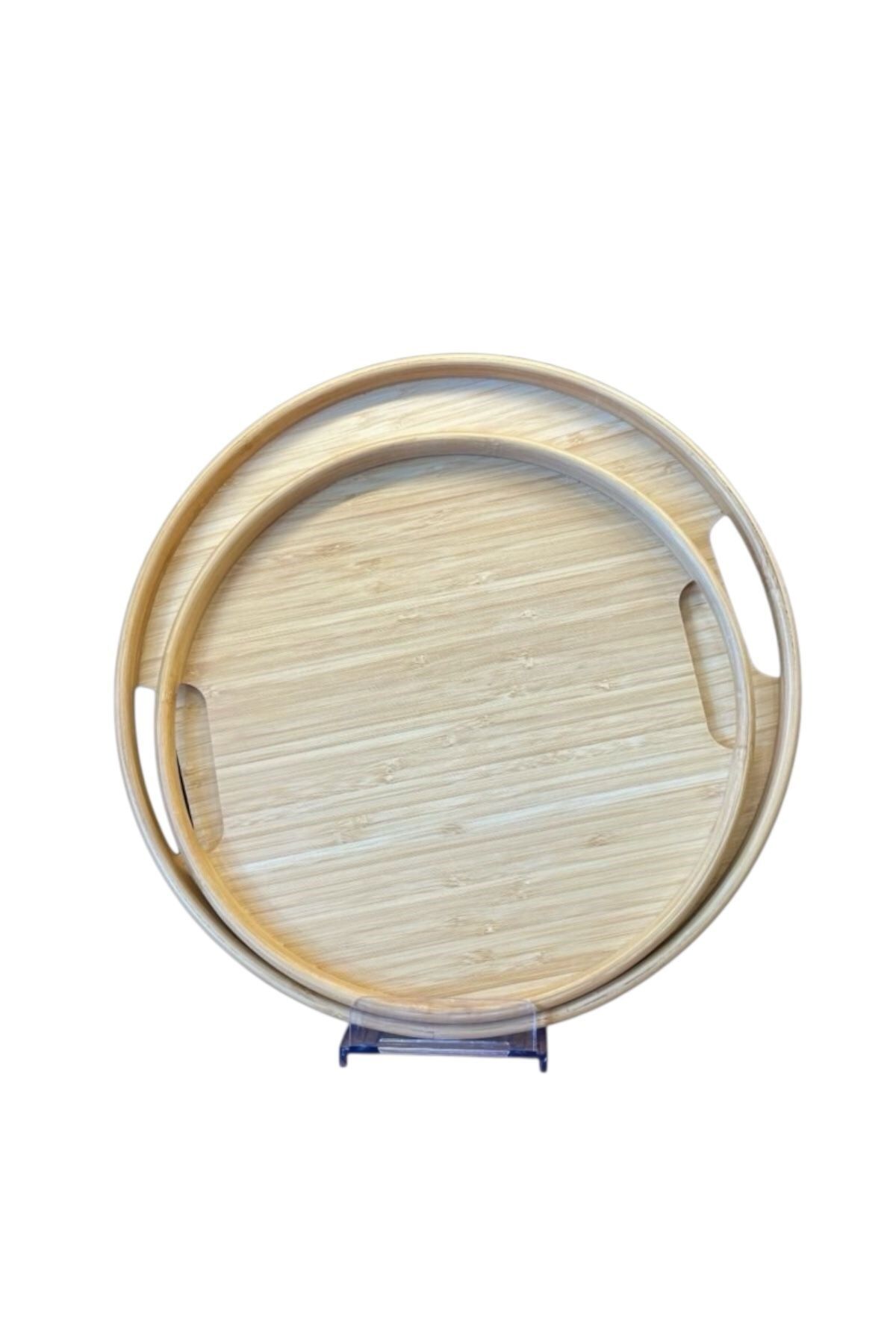 Qerhome Yuvarlak Bambu Servis Tepsisi, 2'li Set