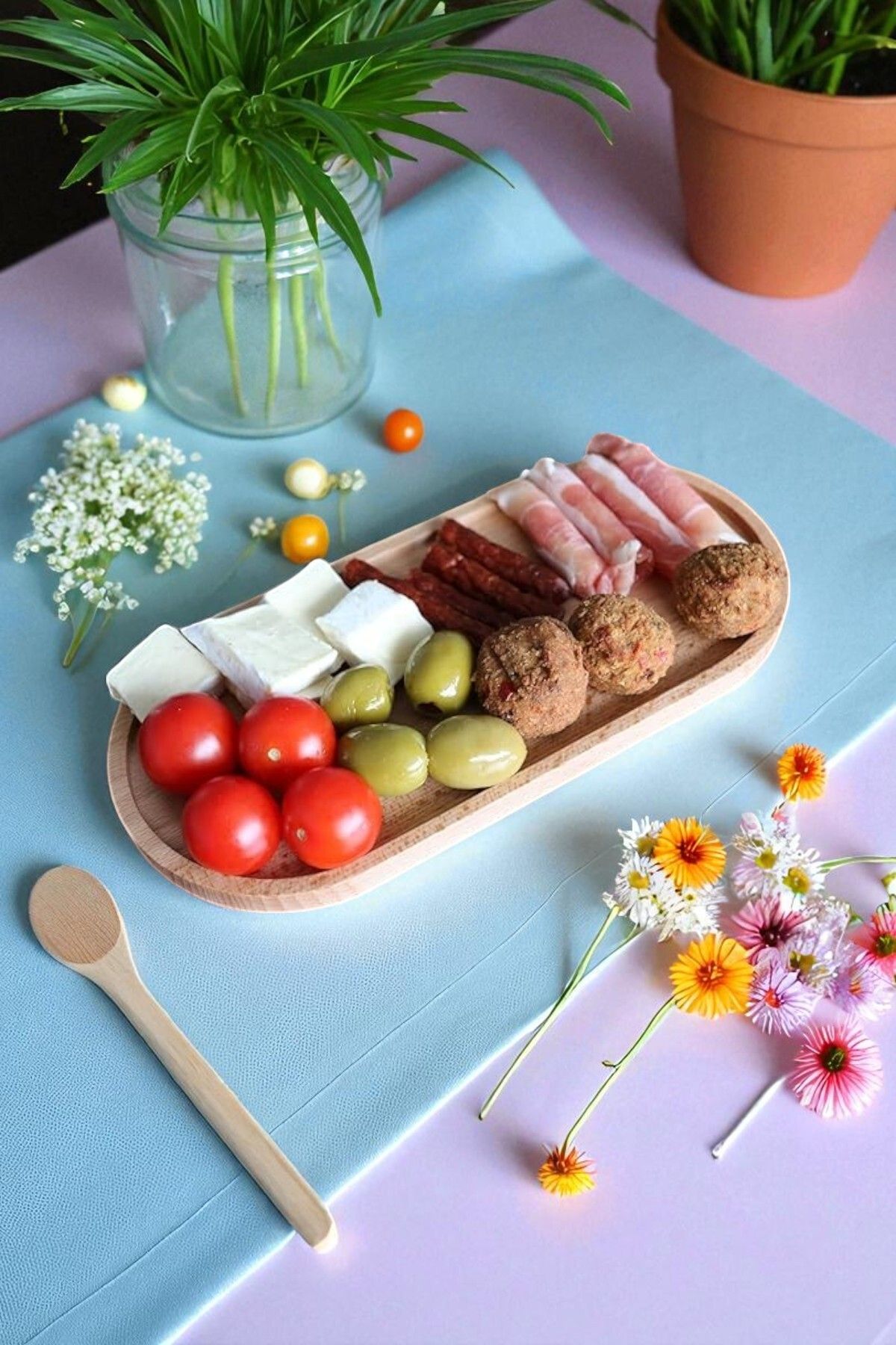 OK Wood Çok Amaçlı Ahşap Oval Sunum Tepsisi Kahve Servis Tabağı Çay Yanı Kurabiye Tabak Naturel Koyu Renk