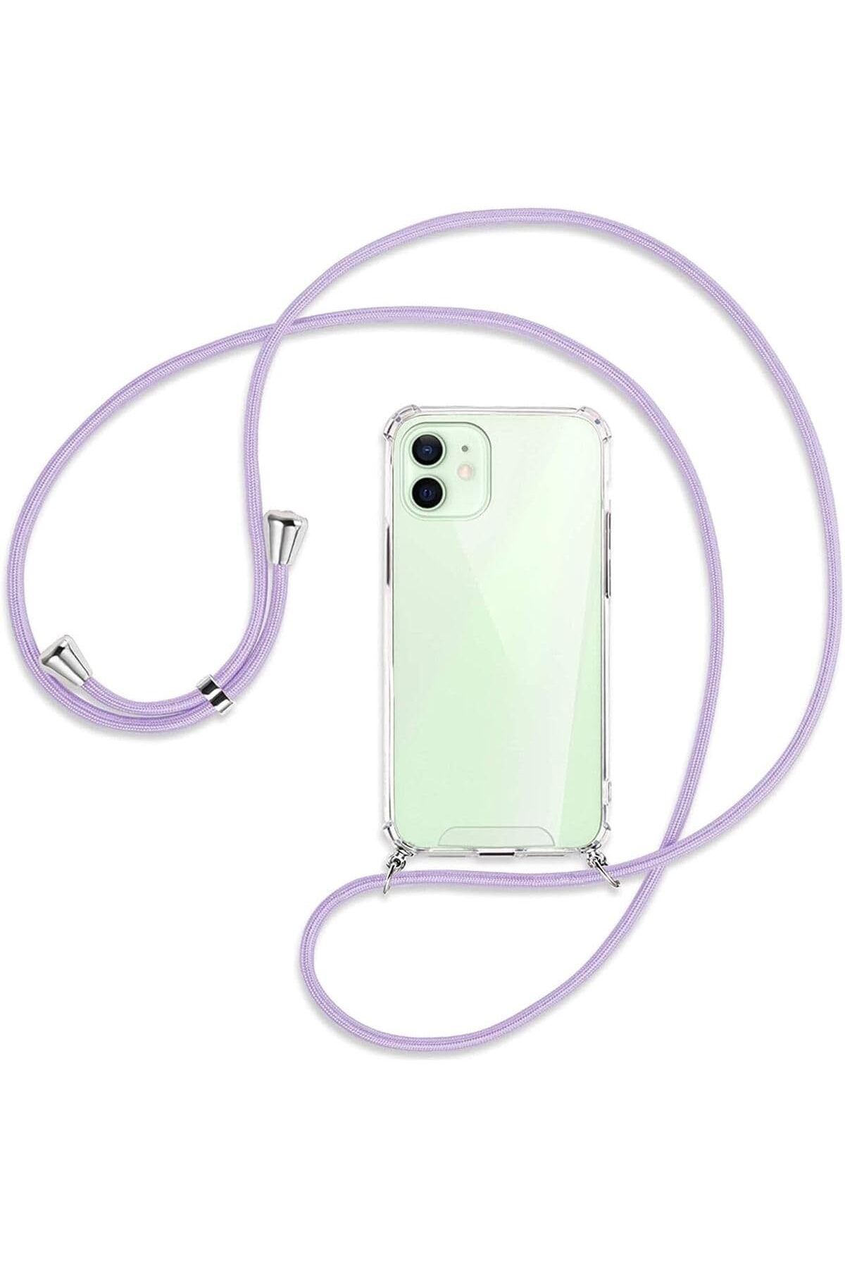 Mena Rise TuonShop İphone 12 Uyumlu Kılıf Boyun Omuz Askılı Ipli Anti Şok Köşe Korumalı Şeffaf Silik