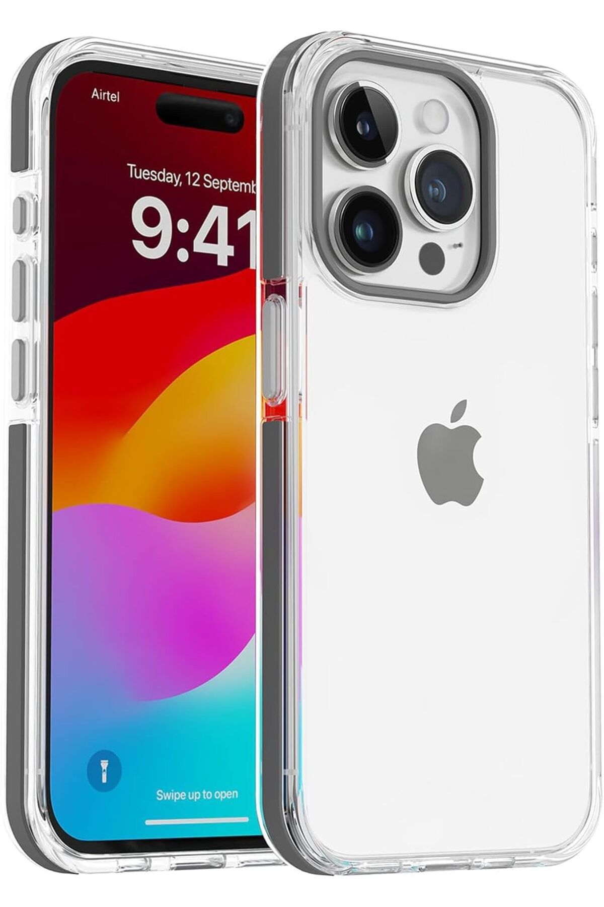 Mena Rise TuonShop İphone 15 Pro Max için Hybrid Serisi Arkası Kristal Şeffaf Polikarbonat Kenarları Sili