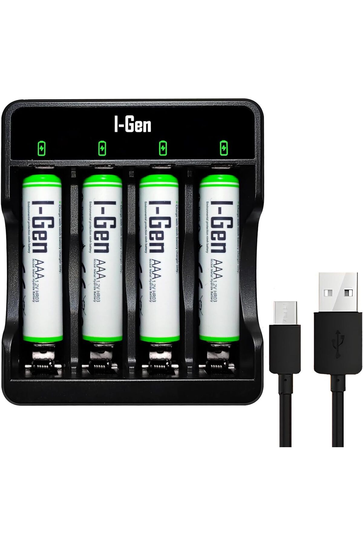 Mena Rise G490 4'lü Pil Şarj Aleti + 4 Adet AAA 900 mAh İnce Şarjlı Kalem Pilli Set 1.2V Ni-MH 1064272