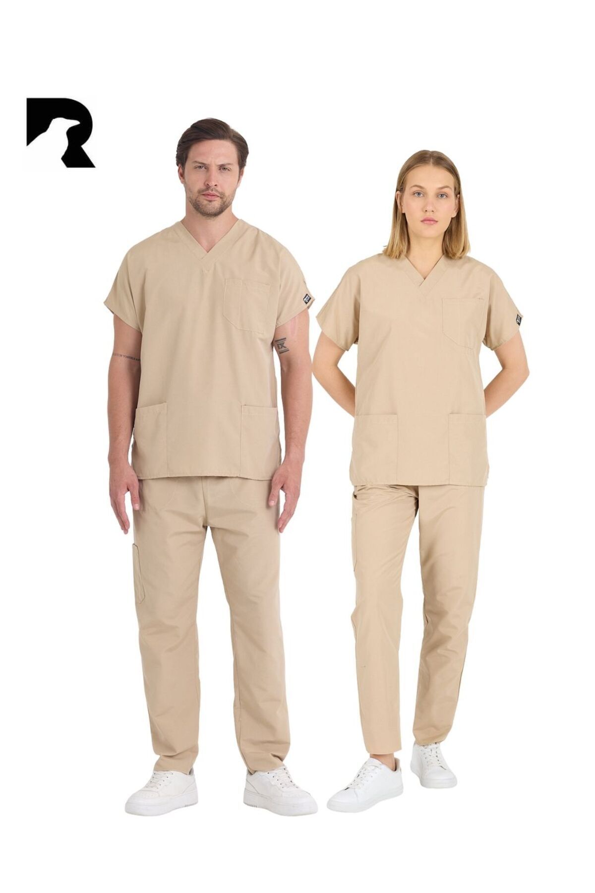 KARGA ÜNİFORMA Bej Takım Terry Cotton Unisex Medikal Hemşire Ve Doktor Üniforması Scrubs Cerrahi Giyim Takım