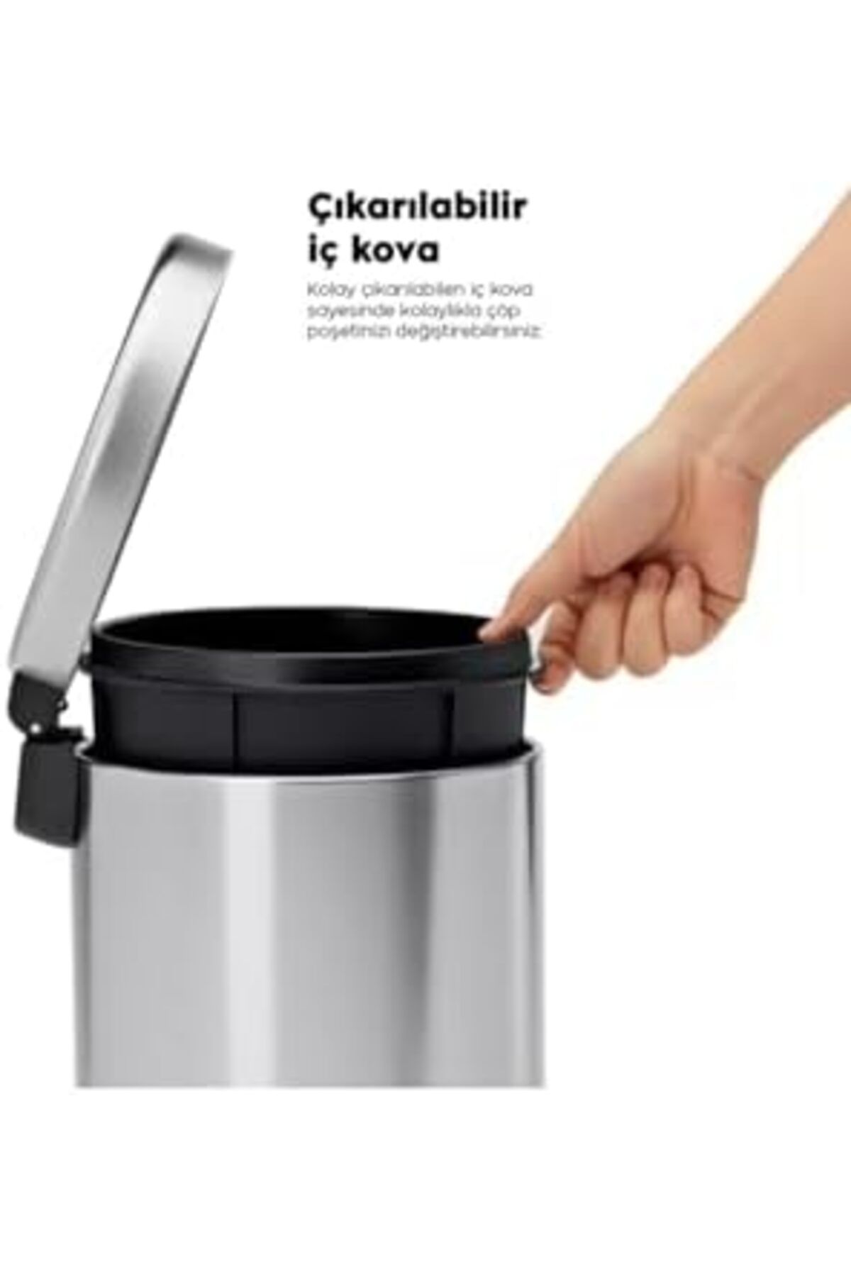 Mena Rise Pedallı Çöp Kovası Tuvalet Wc Fırçası Banyo Çöp Kovası 2'li Banyo Seti 5 Litre Beyaz