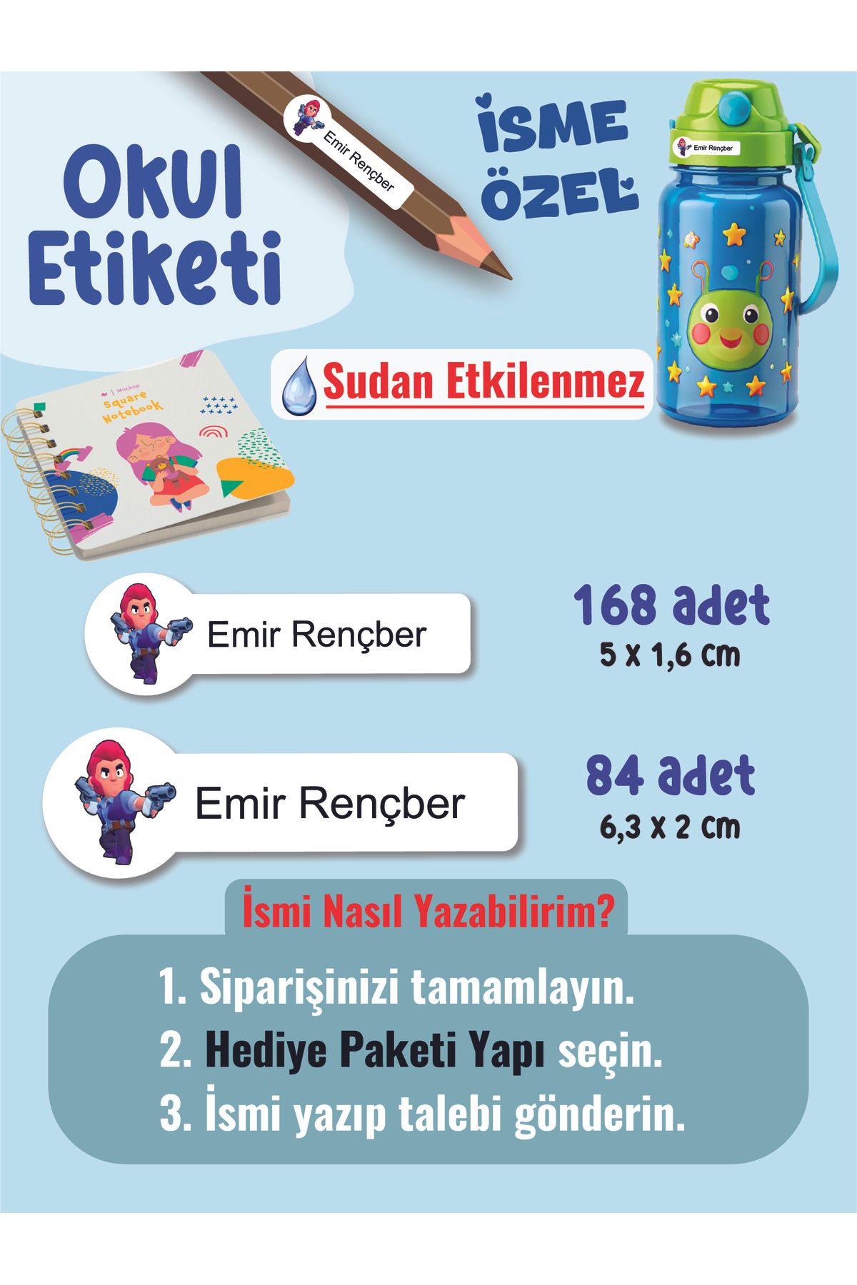 YUNUS COPY Okul Etiketi Kalem Defter Etiketi Brawl Star Temalı Özel İsim Yazılabilen Etiket - 252Adet