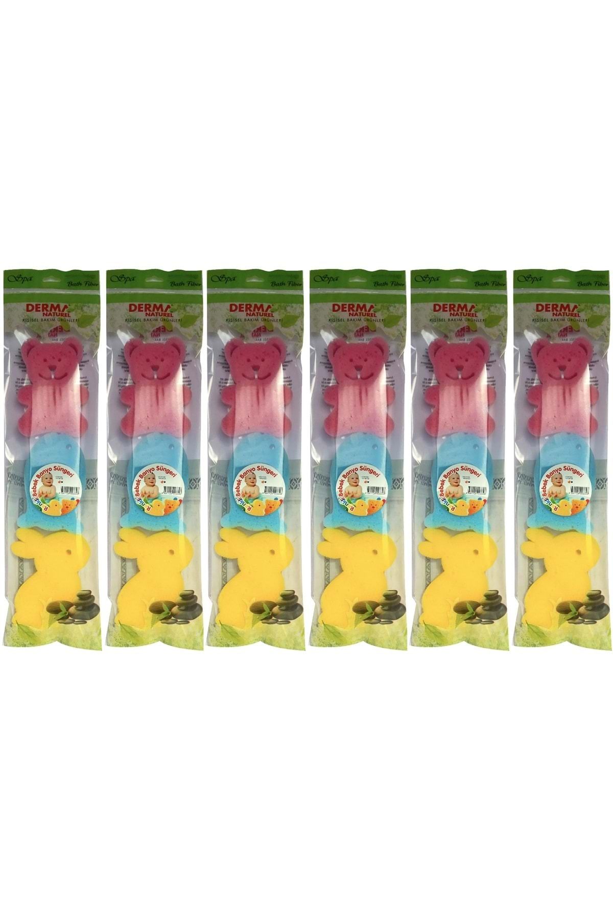 Derma Naturel 3 Lü Renkli Bebek Banyo Süngeri (6 Lı Set)
