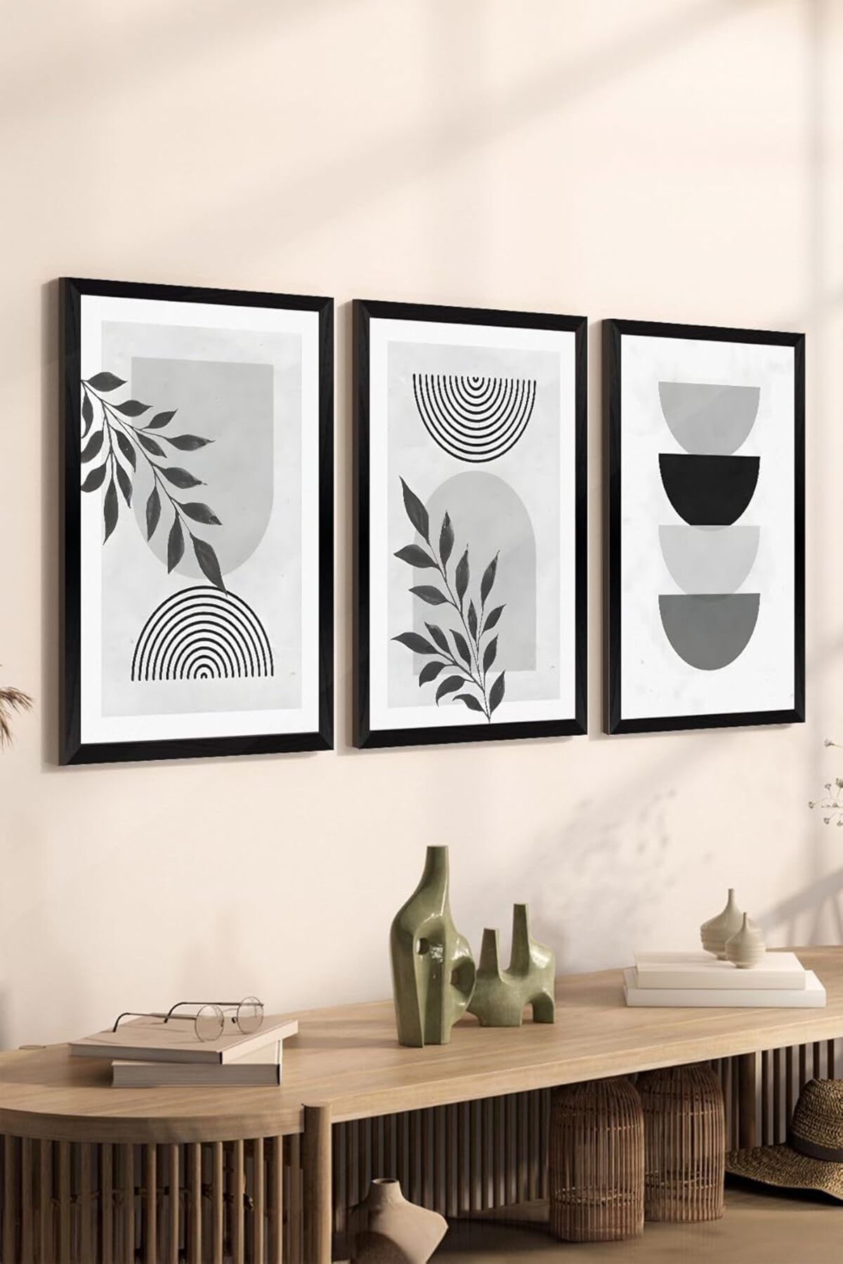 Mena Rise 3 Parça Siyah Çerçeve Görünümlü MDF Poster Tablo Seti Set 34, 20 x 30 1064272